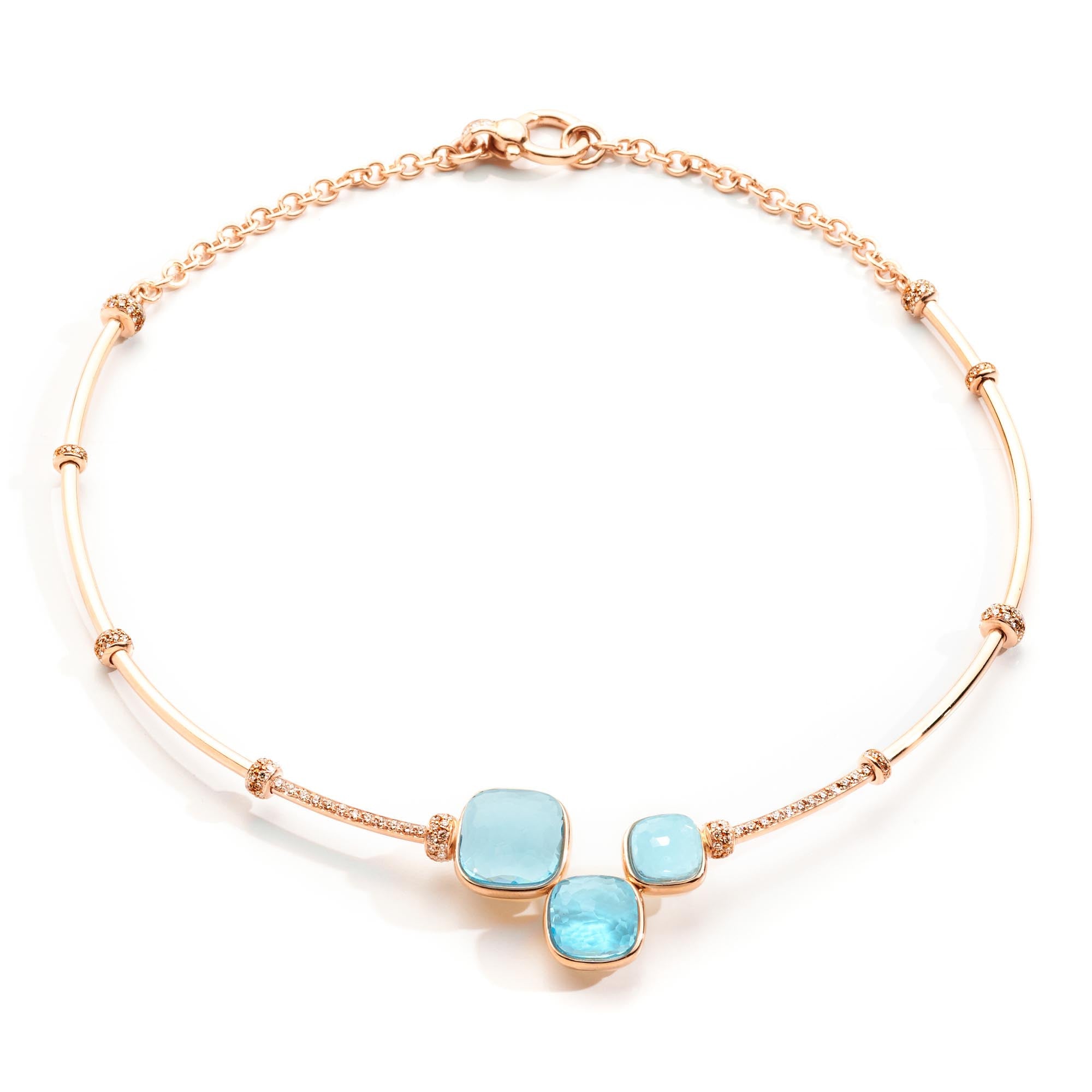 Pomellato Nudo Rivière Halskette (PCC2040O7WHRDB0OY) aus Roségold mit Diamant und Topas