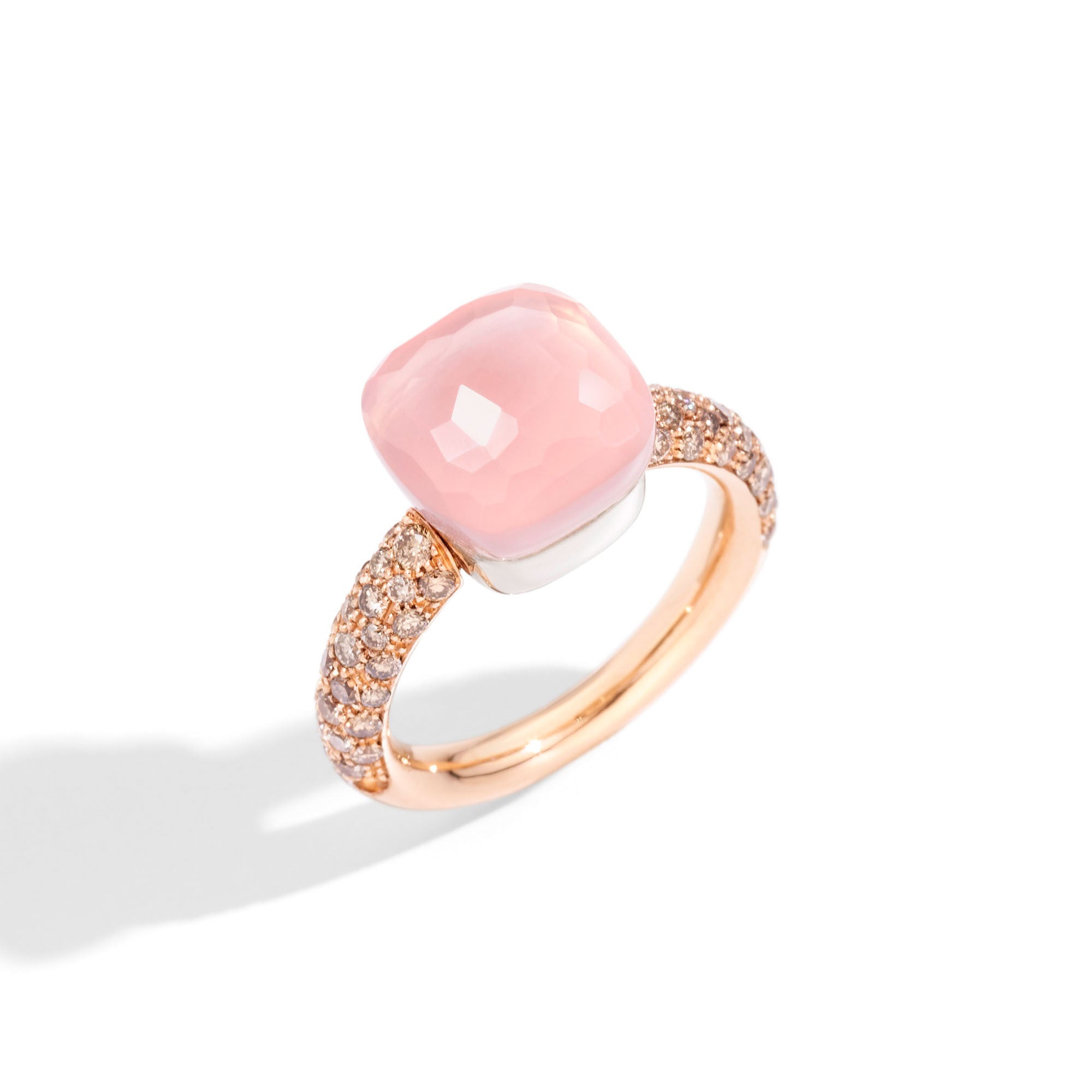 Pomellato Nudo Rosenquarz Classic Ring (PAC0040O7000BRCQR) aus Bicolor-Gold mit Diamant und Rosenquarz