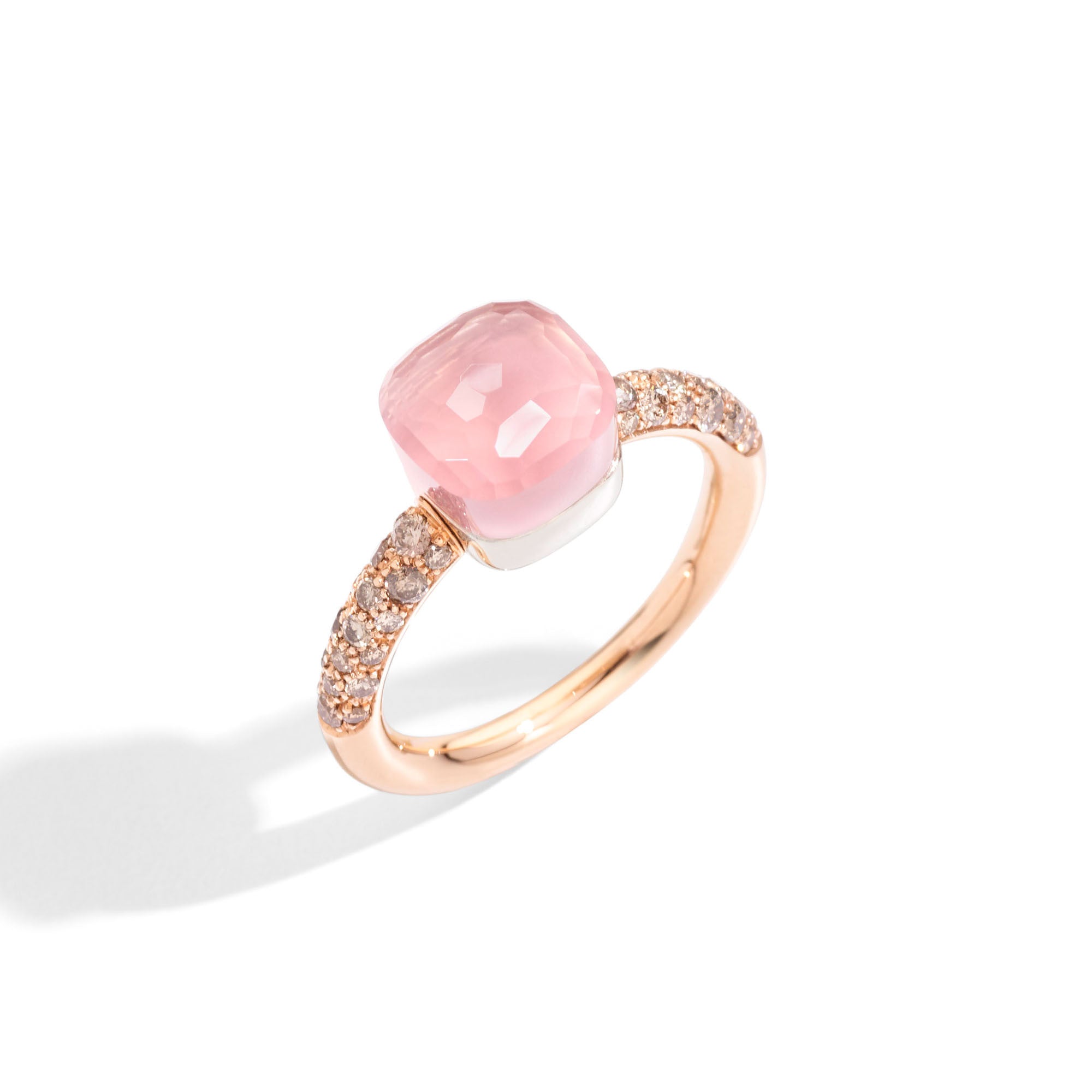 Pomellato Nudo Rosenquarz kleiner Ring (PAB7040O6000BRCQR) aus Bicolor-Gold mit Diamant und Rosenquarz