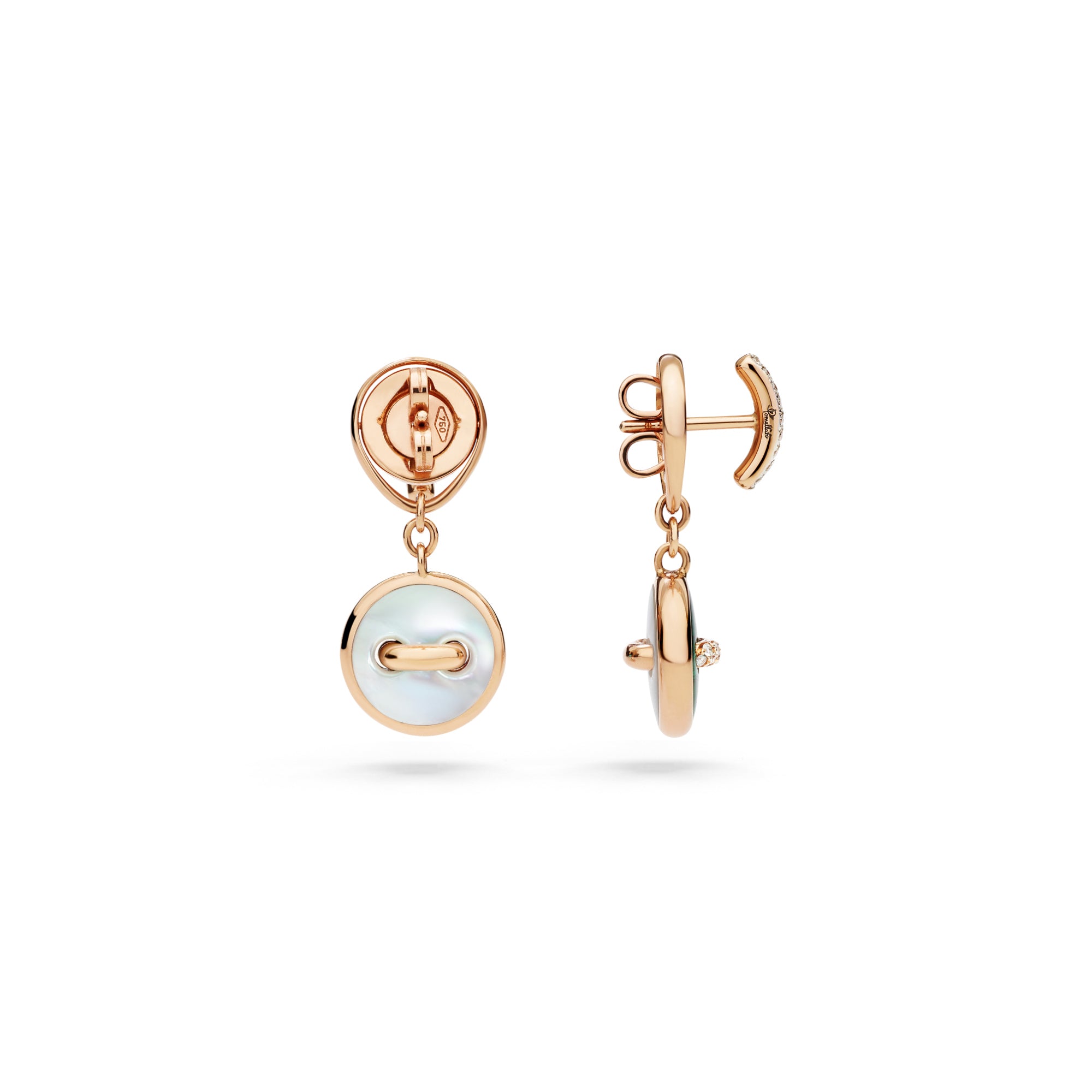 Pomellato Pom Pom Dot wendbare Ohrringe (POC5030O7WHRDB0MY) aus Roségold mit Diamant, Malachit und Perlmutt