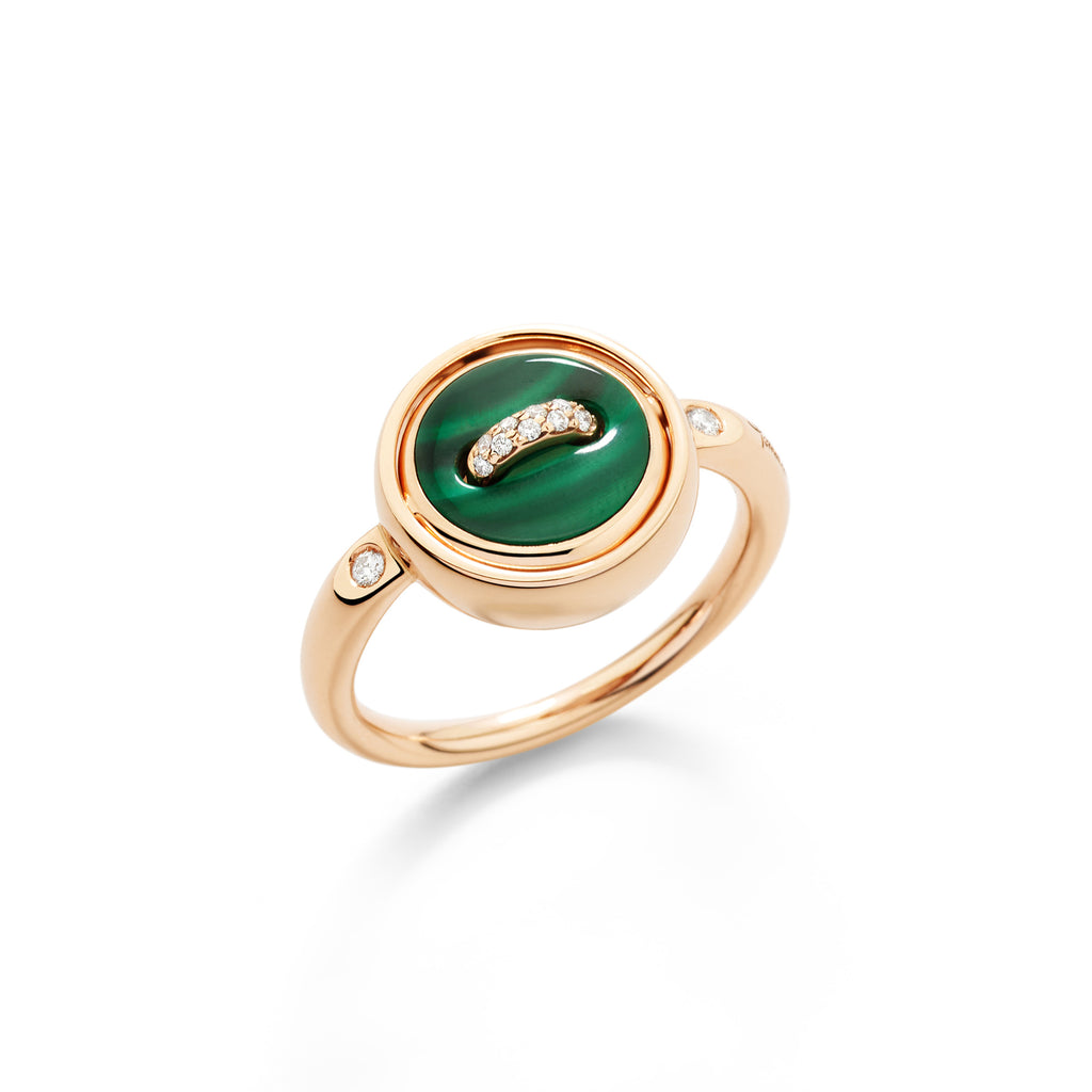 Pomellato Pom Pom Dot wendbarer Ring (PAC5030O7000BMPMY) aus Bicolor-Gold mit Diamant, Malachit und Perlmutt