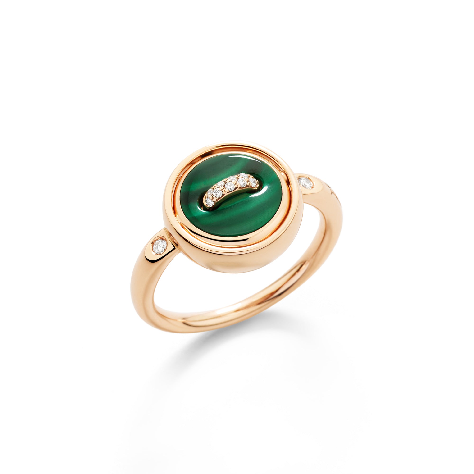 Pomellato Pom Pom Dot wendbarer Ring (PAC5030O7000BMPMY) aus Bicolor-Gold mit Diamant, Malachit und Perlmutt