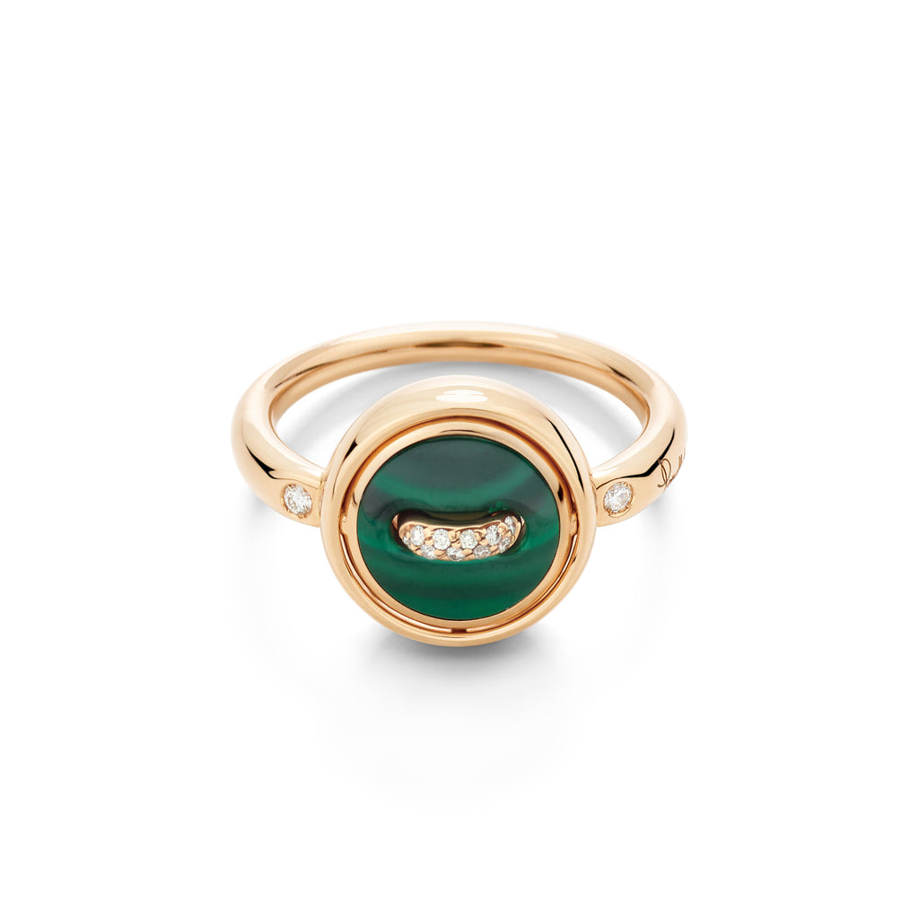 Pomellato Pom Pom Dot wendbarer Ring (PAC5030O7000BMPMY) aus Bicolor-Gold mit Diamant, Malachit und Perlmutt