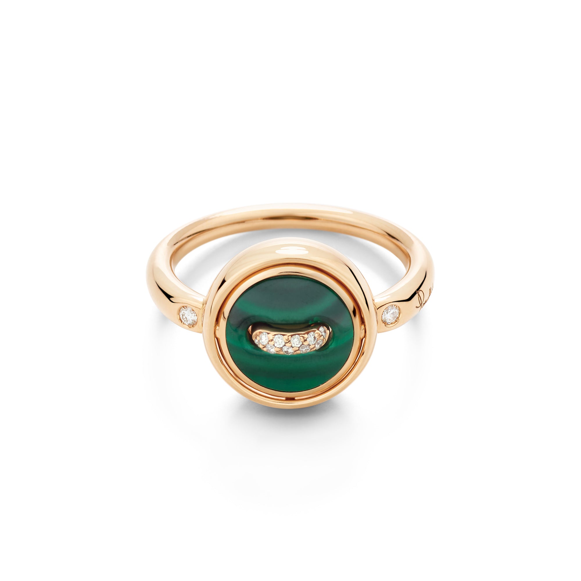 Pomellato Pom Pom Dot wendbarer Ring (PAC5030O7000BMPMY) aus Bicolor-Gold mit Diamant, Malachit und Perlmutt