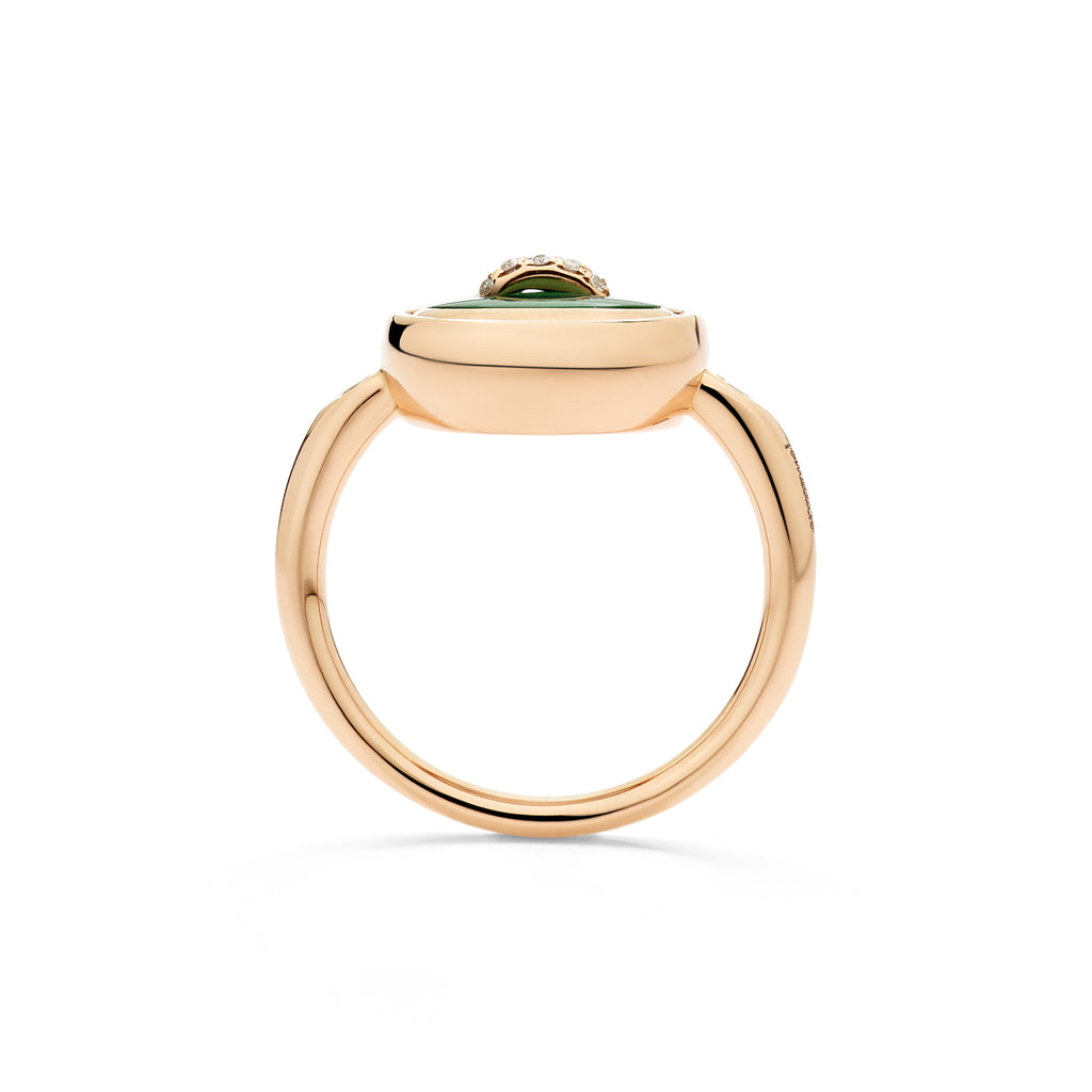 Pomellato Pom Pom Dot wendbarer Ring (PAC5030O7000BMPMY) aus Bicolor-Gold mit Diamant, Malachit und Perlmutt