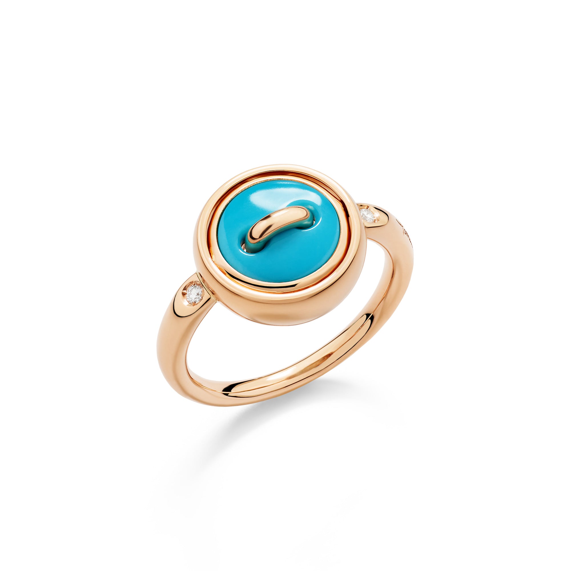 Pomellato Pom Pom Dot wendbarer Ring (PAC5031O7WHRDB0TU) aus Bicolor-Gold mit Diamant und Türkis