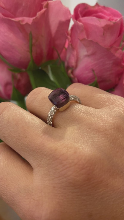 Nudo kleiner Ring, Bicolor-Gold • Amethyst • Diamant