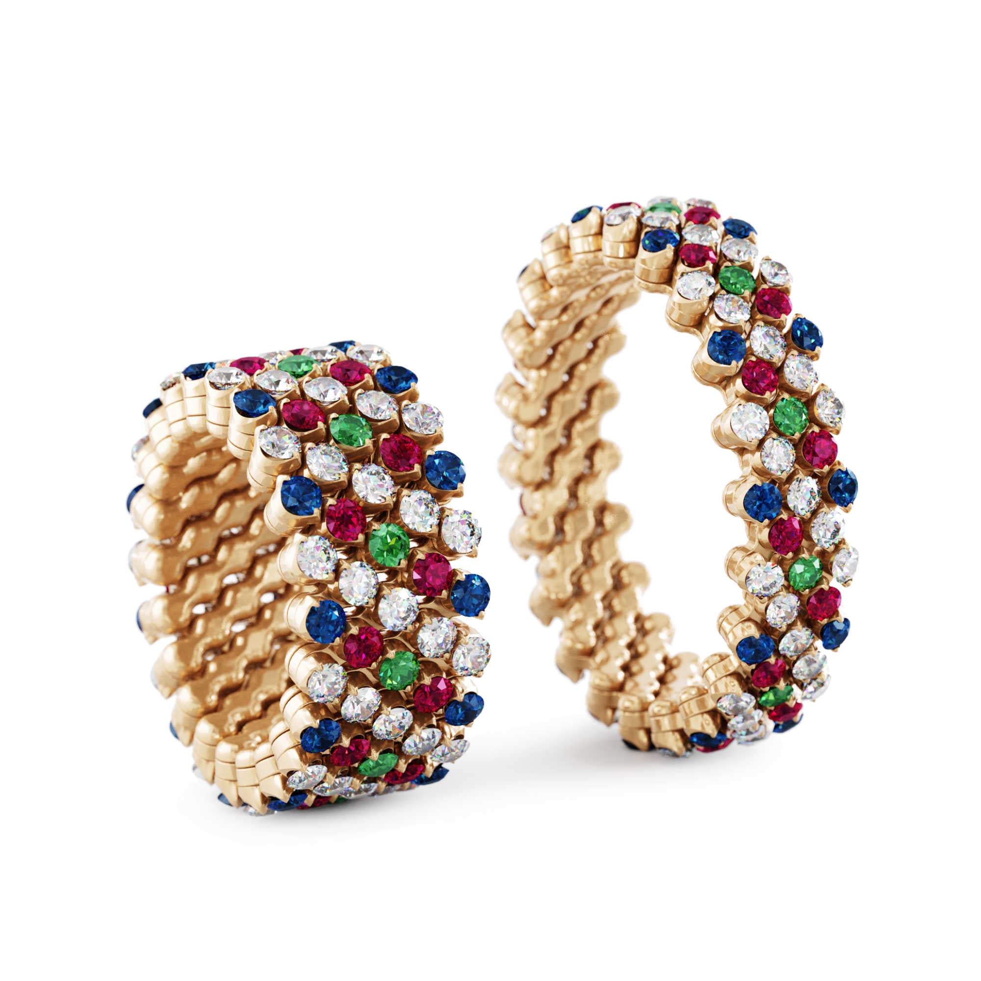 Serafino Consoli Brevetto Multi-Size Ring - RMS 5F2 RG WD BS R T MC (MC) aus Roségold mit Diamant, Rubin, Saphir und Tsavorit