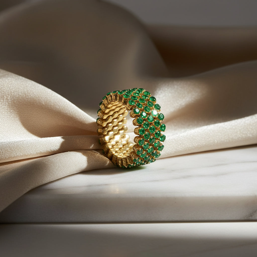Serafino Consoli Brevetto Multi-Size Ring - RMS 5F2 YG T (T) aus Gelbgold mit Diamant und Tsavorit