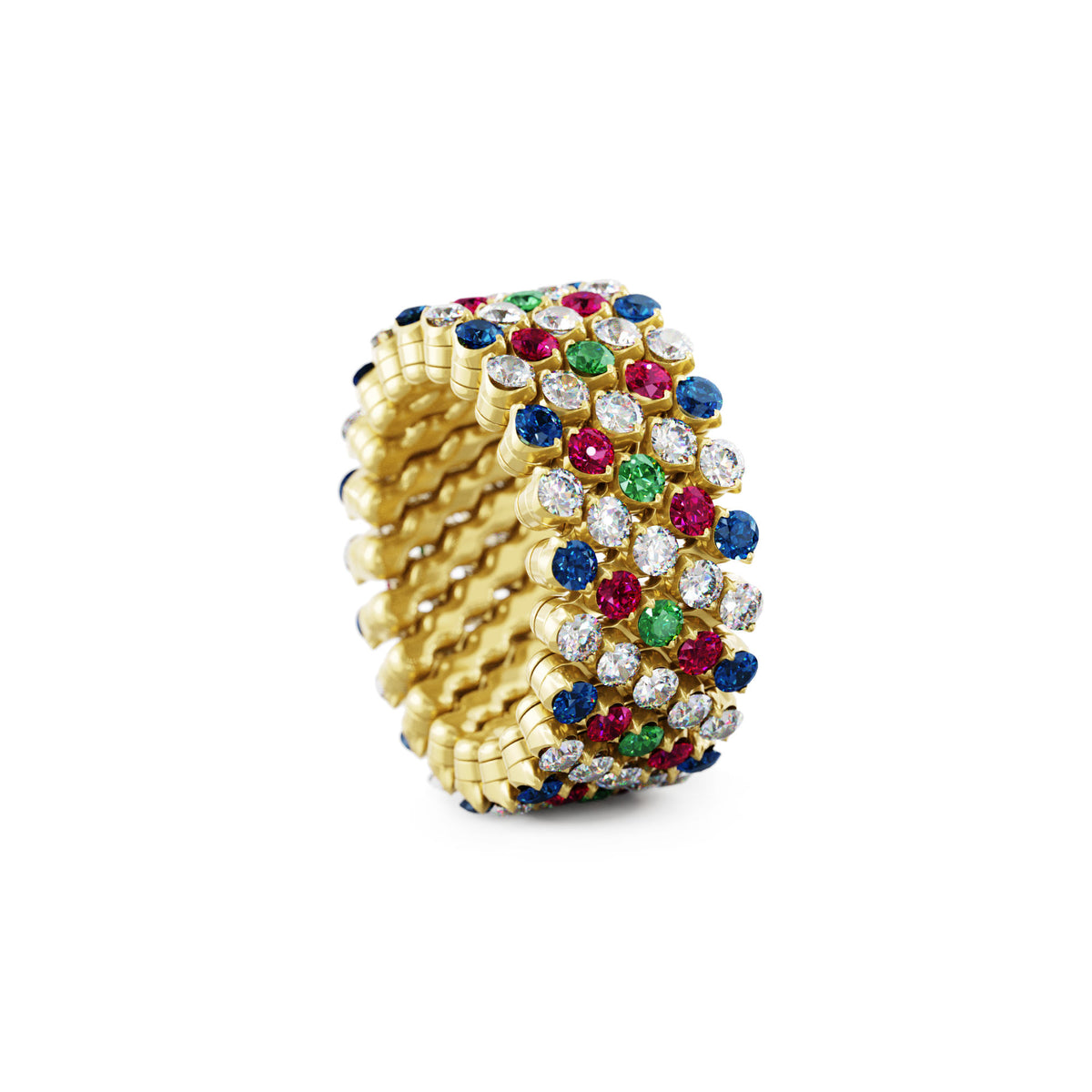 Serafino Consoli Brevetto Multi-Size Ring - RMS 5F2 YG WD BS R T MC (MC) aus Gelbgold mit Diamant, Rubin, Saphir und Tsavorit