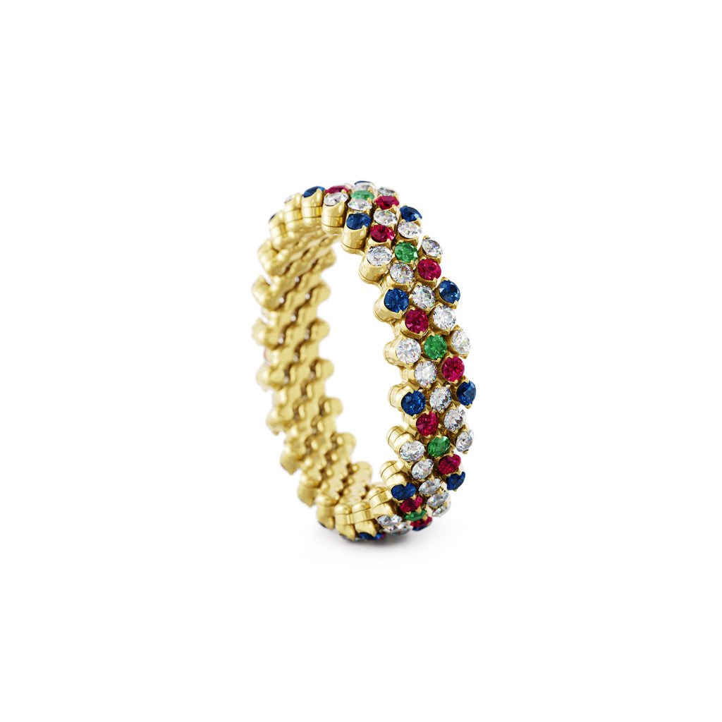Serafino Consoli Brevetto Multi-Size Ring - RMS 5F2 YG WD BS R T MC (MC) aus Gelbgold mit Diamant, Rubin, Saphir und Tsavorit