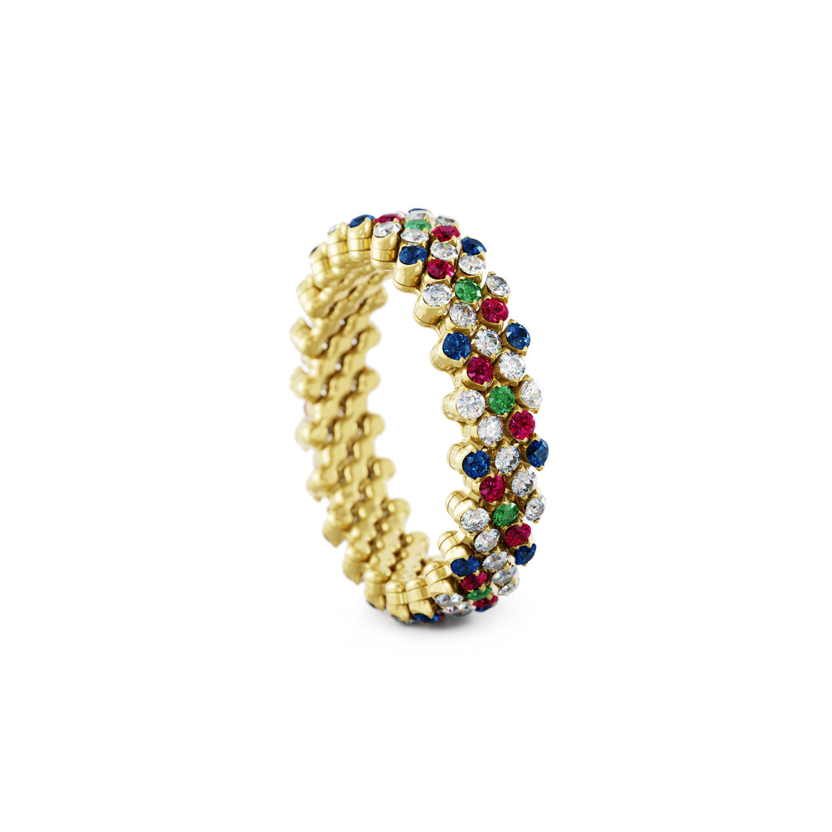 Serafino Consoli Brevetto Multi-Size Ring - RMS 5F2 YG WD BS R T MC (MC) aus Gelbgold mit Diamant, Rubin, Saphir und Tsavorit