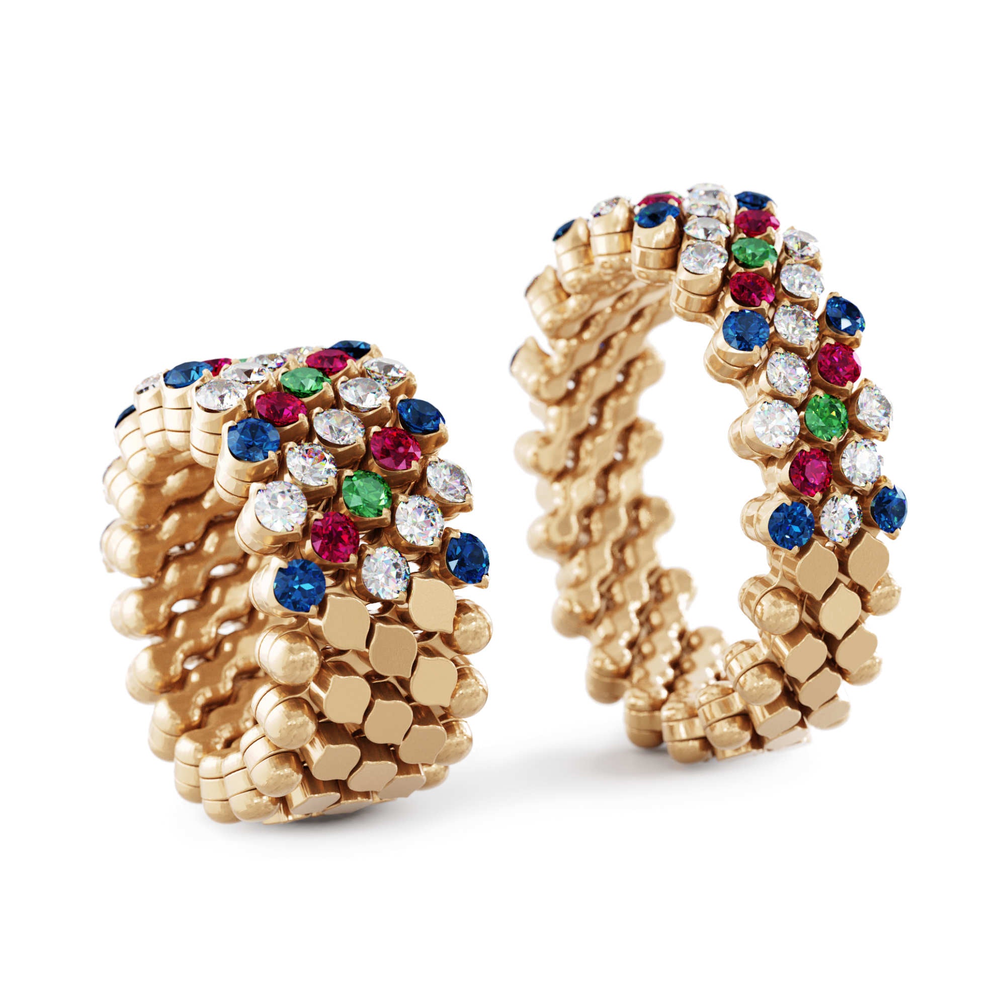 Serafino Consoli Brevetto Multi-Size Ring - RMS 5H4 RG WD BS R T MC (MC) aus Roségold mit Diamant, Rubin, Saphir und Tsavorit