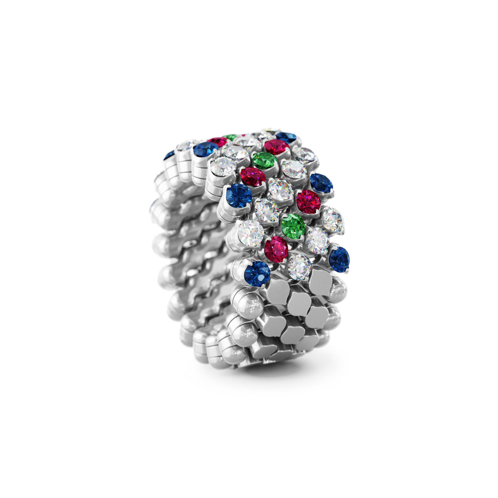 Serafino Consoli Brevetto Multi-Size Ring - RMS 5H4 WG WD BS R T MC (MC) aus Weißgold mit Diamant, Rubin, Saphir und Tsavorit