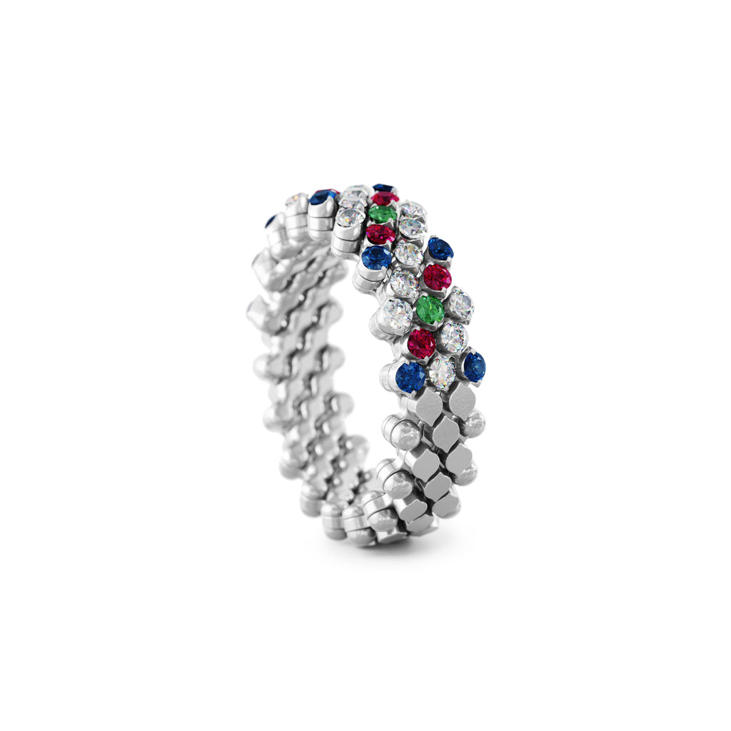 Serafino Consoli Brevetto Multi-Size Ring - RMS 5H4 WG WD BS R T MC (MC) aus Weißgold mit Diamant, Rubin, Saphir und Tsavorit
