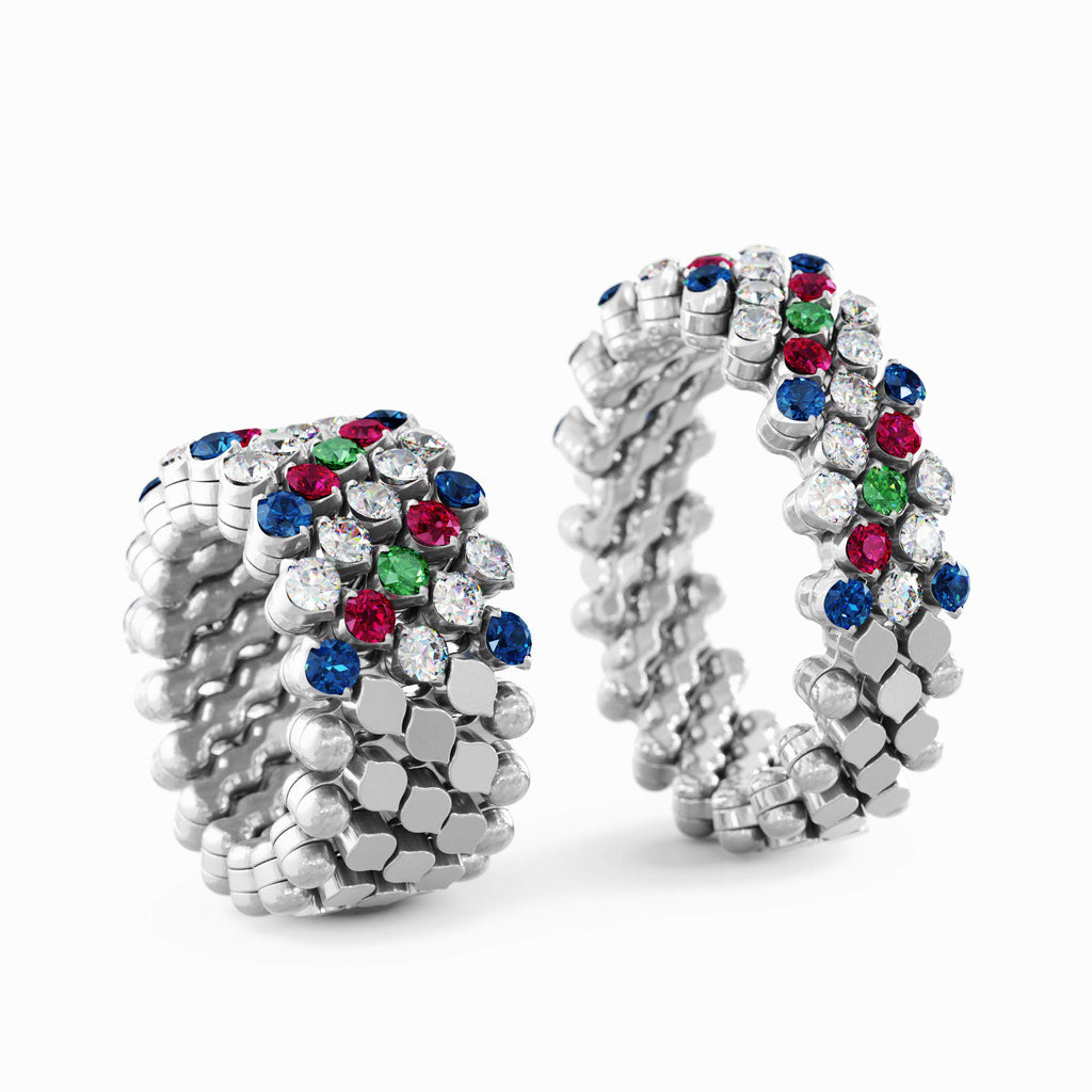 Serafino Consoli Brevetto Multi-Size Ring - RMS 5H4 WG WD BS R T MC (MC) aus Weißgold mit Diamant, Rubin, Saphir und Tsavorit