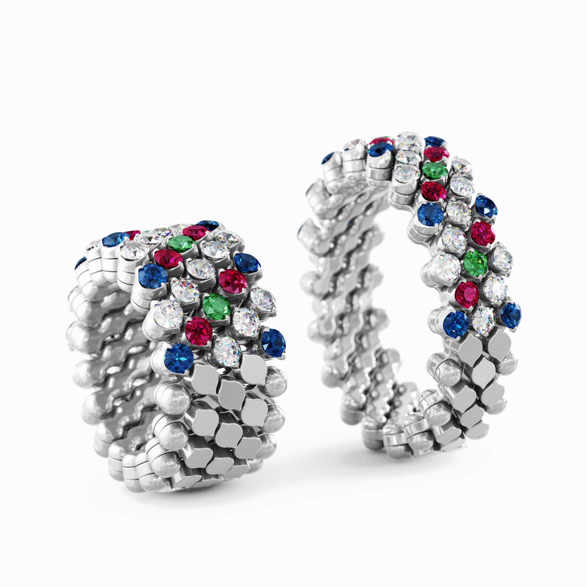 Serafino Consoli Brevetto Multi-Size Ring - RMS 5H4 WG WD BS R T MC (MC) aus Weißgold mit Diamant, Rubin, Saphir und Tsavorit