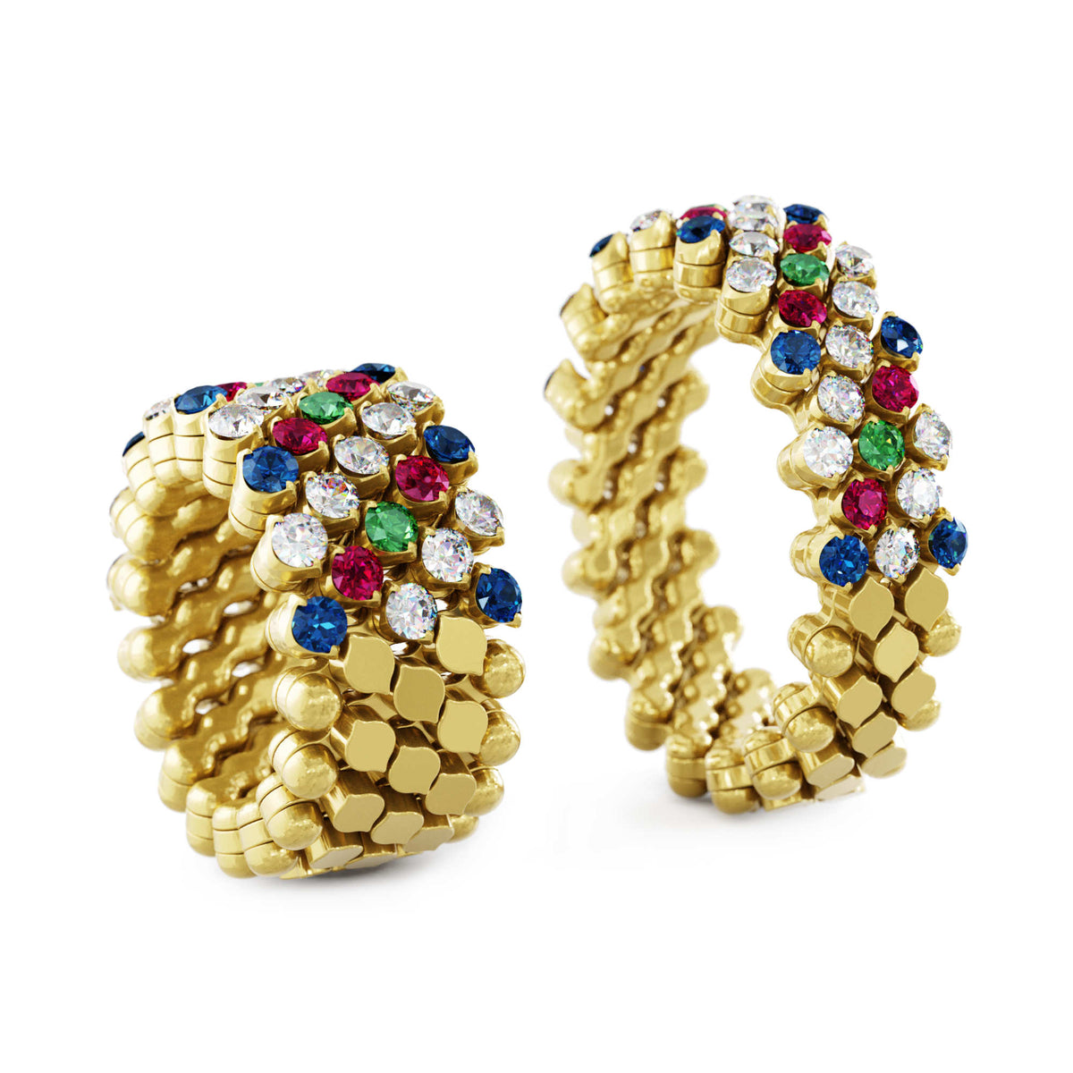 Serafino Consoli Brevetto Multi-Size Ring - RMS 5H4 YG WD BS R T MC (MC) aus Gelbgold mit Diamant, Rubin, Saphir und Tsavorit
