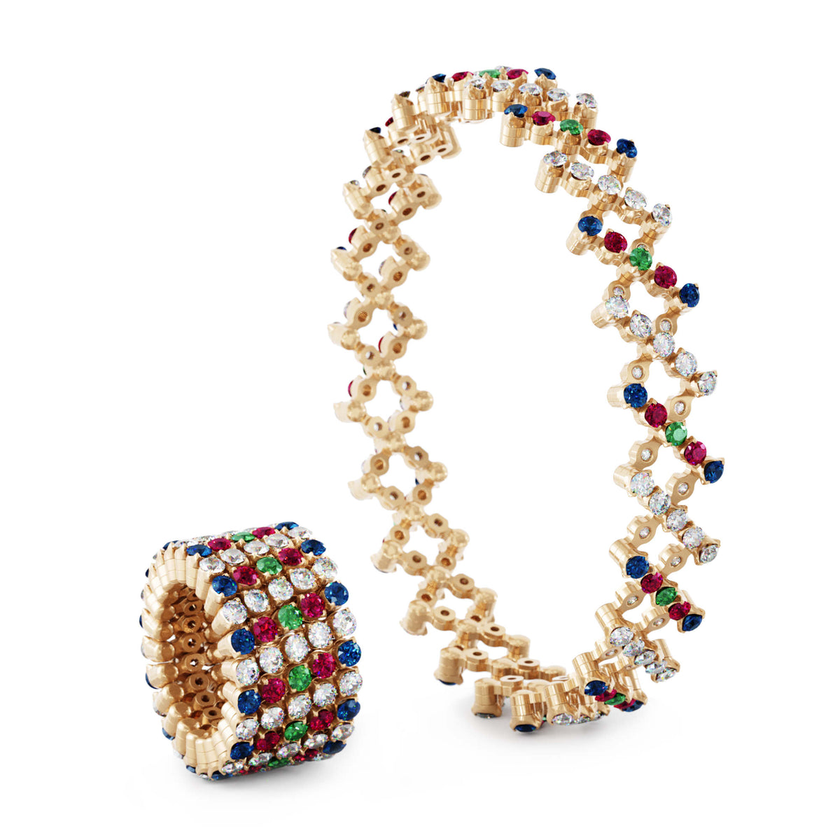 Serafino Consoli Serafino Multi-Size Ring und Armreif - S.RB 5FI4 RG WD BS R T MC (MC) aus Roségold mit Diamant, Rubin, Saphir und Tsavorit