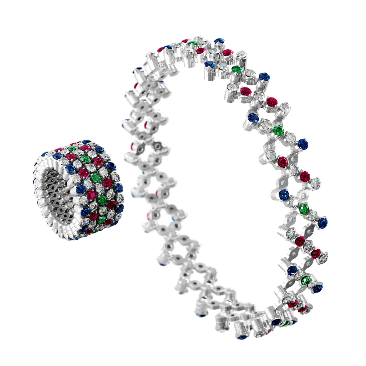 Serafino Consoli Serafino Multi-Size Ring und Armreif - S.RB 5FI4 WG WD BS R T MC (MC) aus Weißgold mit Diamant, Rubin, Saphir und Tsavorit