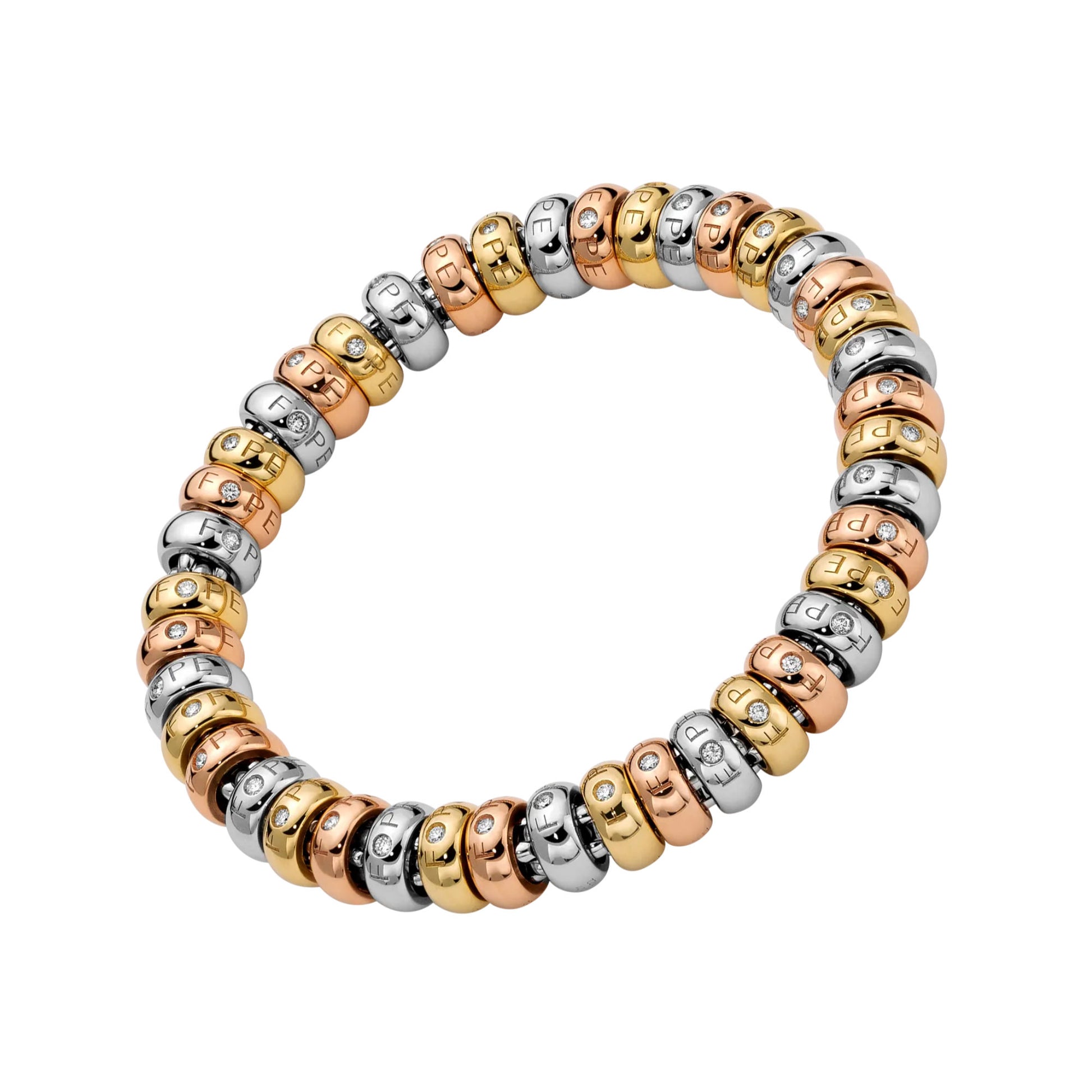 Solo Flex'it Armband mit dreifarbigen Goldrondellen und Diamanten, Bicolor-Gold • Diamant von FOPE (64006BX_BB_B_XXX_0XS)