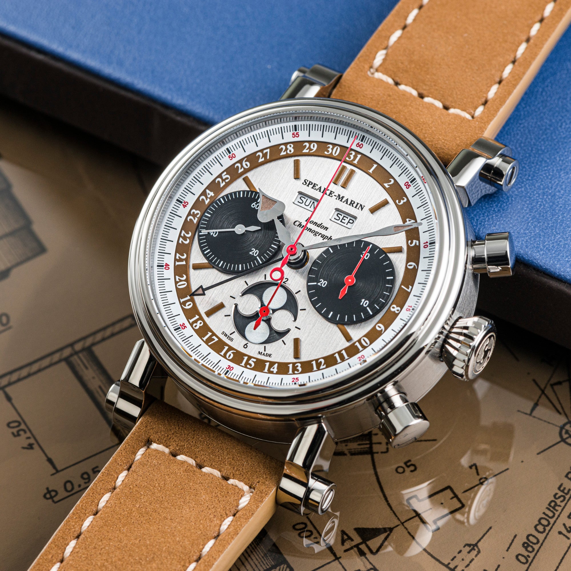 Speake-Marin London Chronograph Triple Date - Beige Dial (514208050) aus Silber