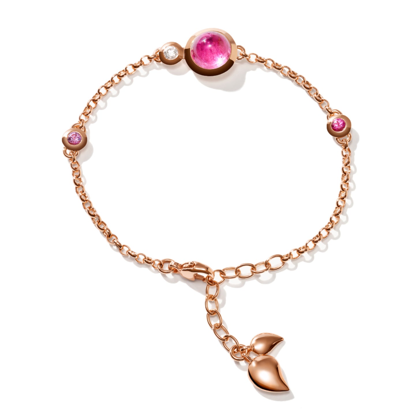 Tamara Comolli BOUTON Mini Chain Armband 'Blush' Small/Medium (B-BOU-c-Blu-sm-rg) aus Roségold mit Diamant, Saphir, Spinell und Turmalin