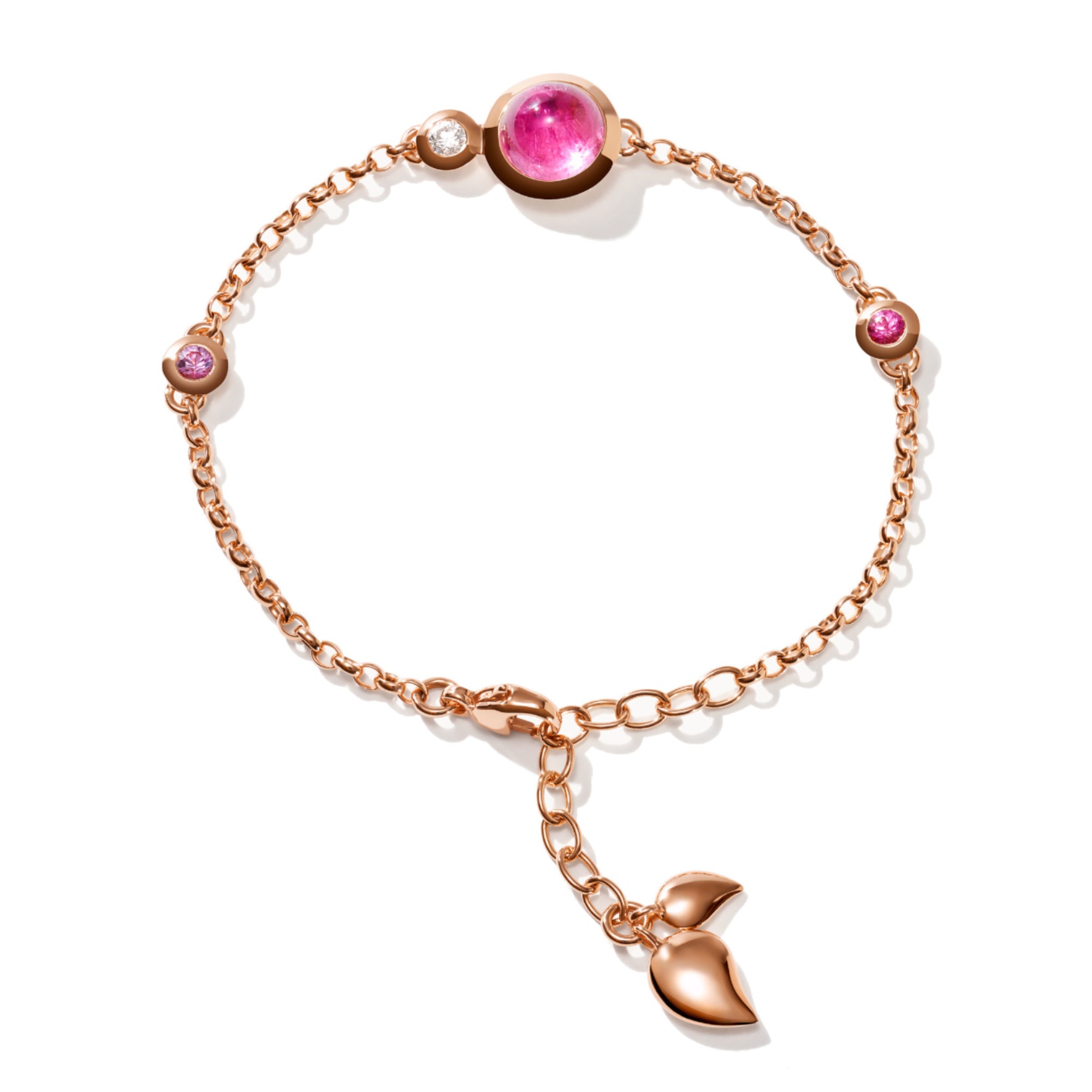 Tamara Comolli BOUTON Mini Chain Armband 'Blush' Small/Medium (B-BOU-c-Blu-sm-rg) aus Roségold mit Diamant, Saphir, Spinell und Turmalin