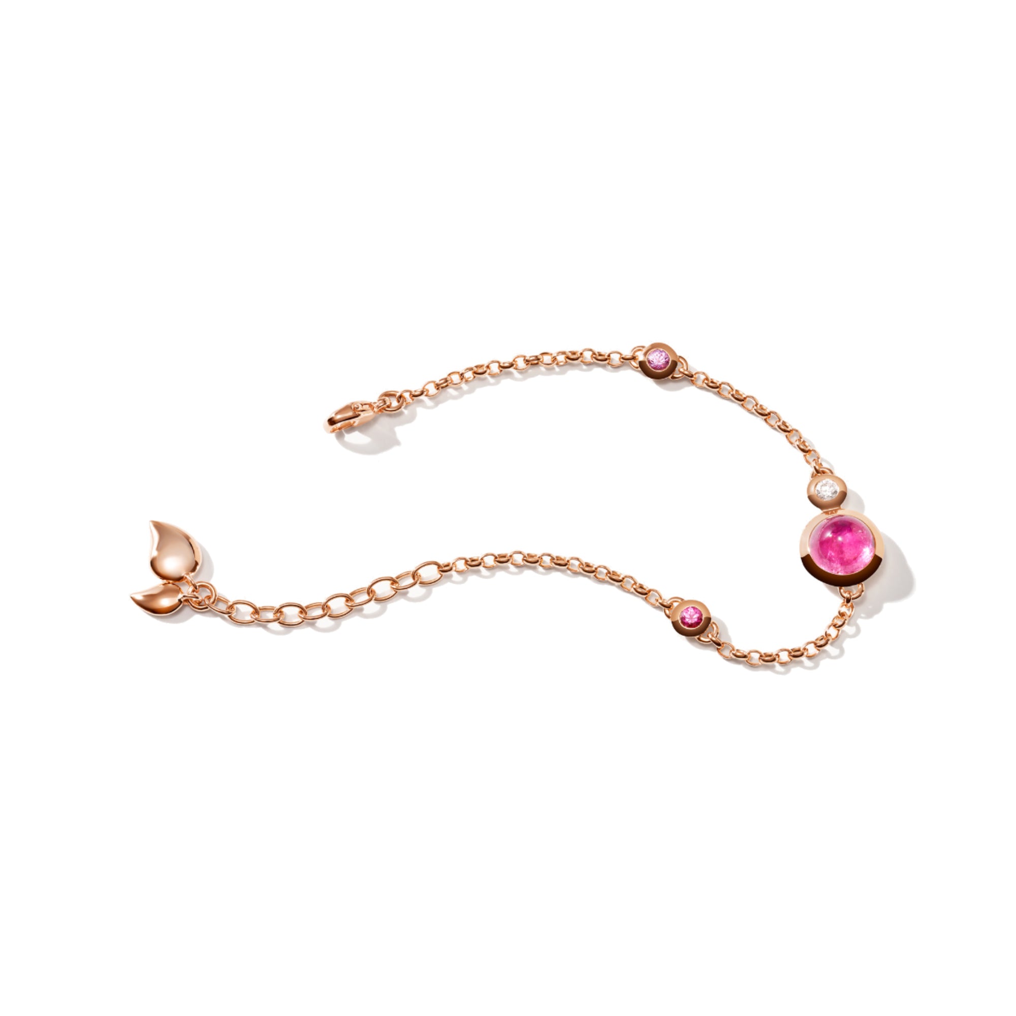 Tamara Comolli BOUTON Mini Chain Armband 'Blush' Small/Medium (B-BOU-c-Blu-sm-rg) aus Roségold mit Diamant, Saphir, Spinell und Turmalin