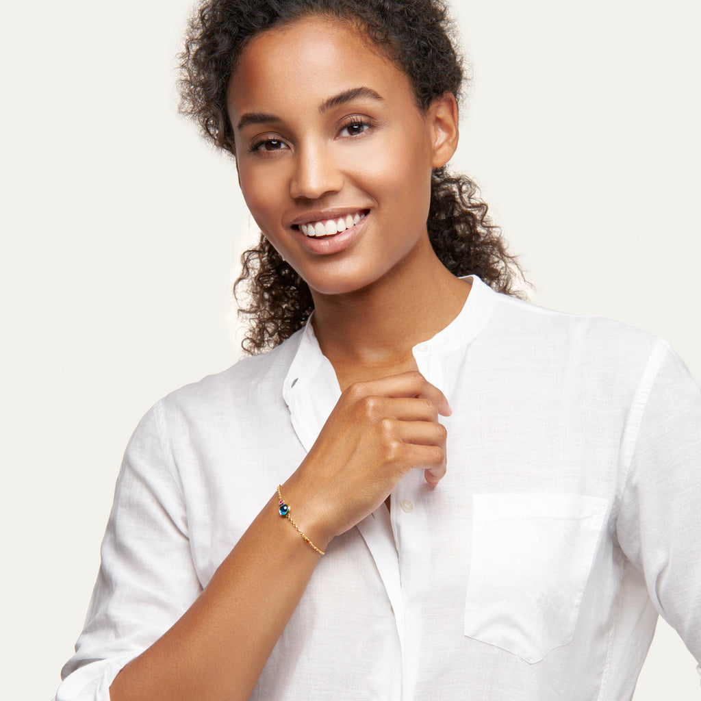 Tamara Comolli BOUTON Mini Chain Armband 'Candy' Small/Medium (B-BOU-c-Can-sm-yg) aus Gelbgold mit Diamant, Saphir, Topas und Tsavorit