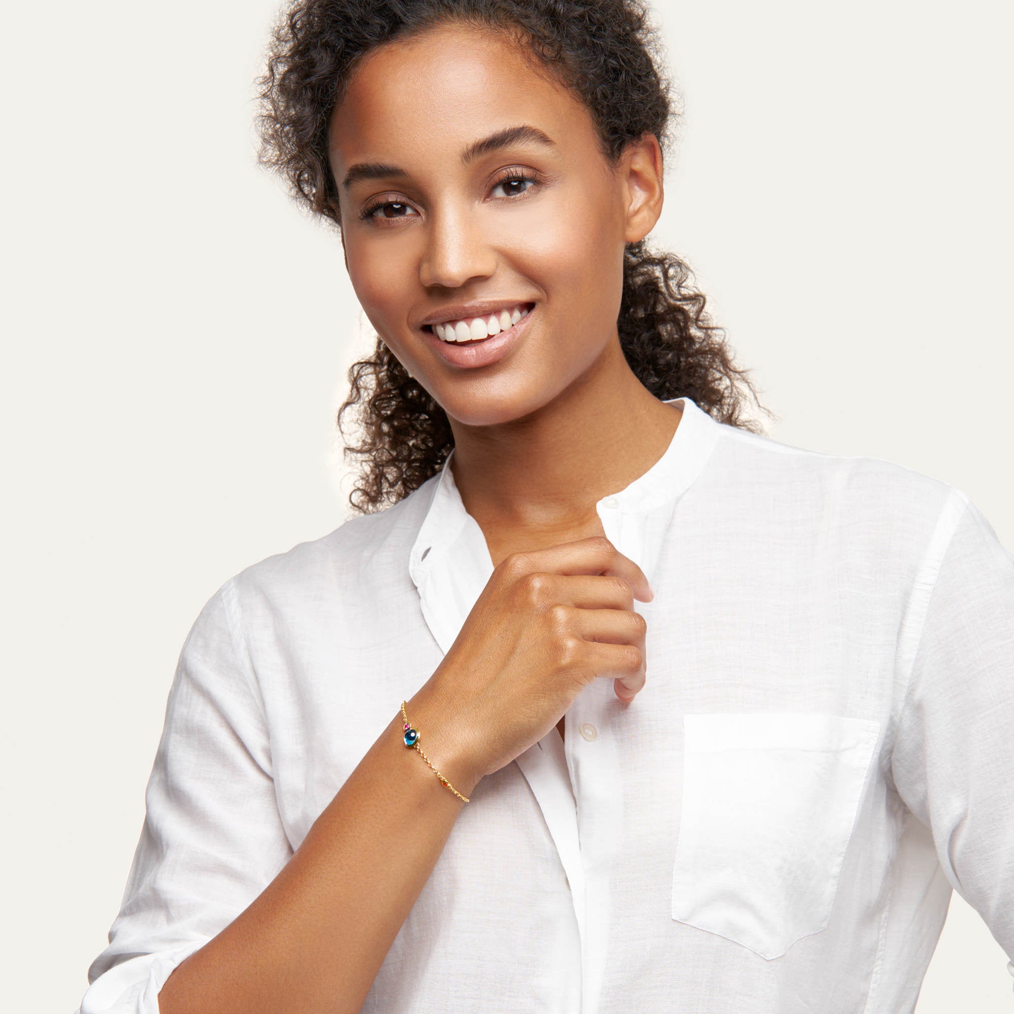 Tamara Comolli BOUTON Mini Chain Armband 'Candy' Small/Medium (B-BOU-c-Can-sm-yg) aus Gelbgold mit Diamant, Saphir, Topas und Tsavorit