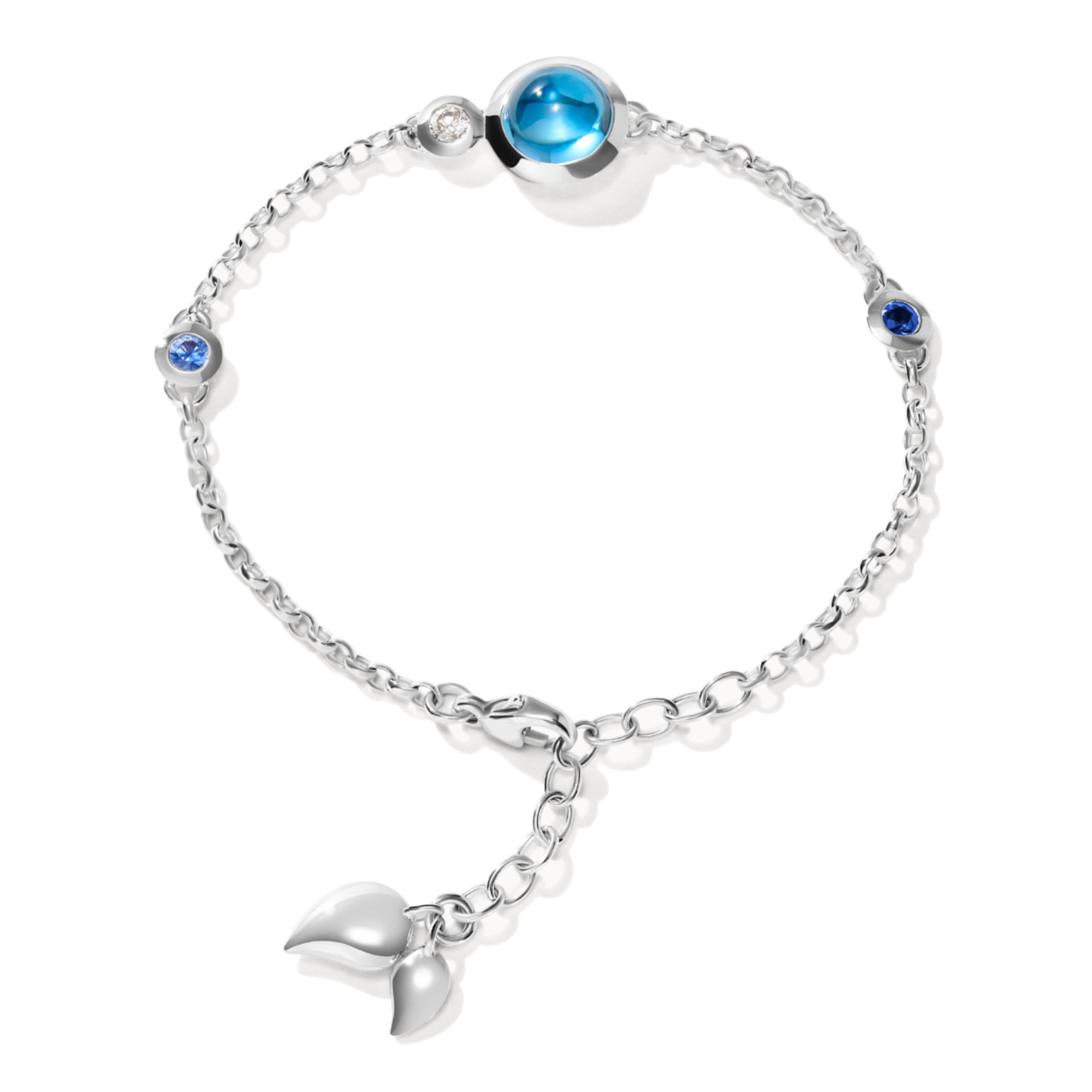 Tamara Comolli BOUTON Mini Chain Armband 'Ocean' Small/Medium (B-BOU-c-Oce-sm-wg) aus Weißgold mit Diamant und Saphir