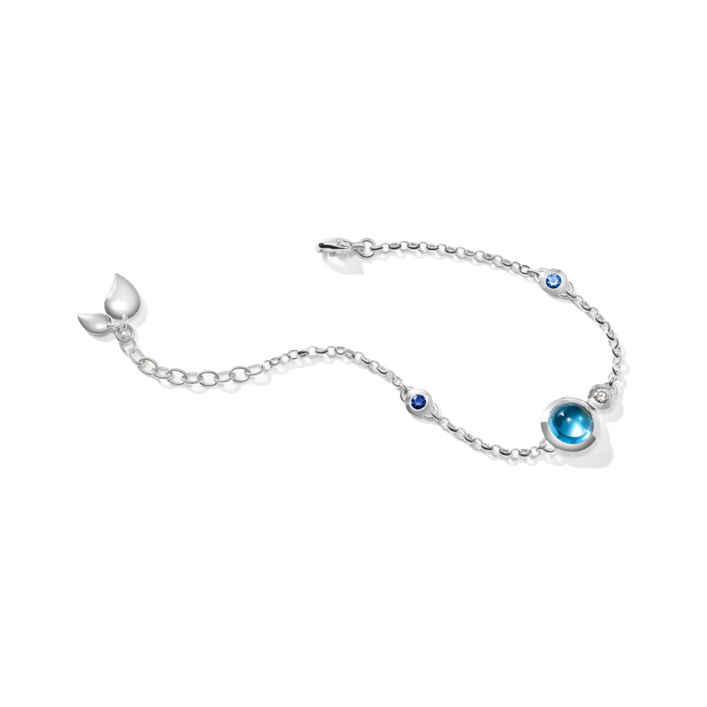 Tamara Comolli BOUTON Mini Chain Armband 'Ocean' Small/Medium (B-BOU-c-Oce-sm-wg) aus Weißgold mit Diamant und Saphir
