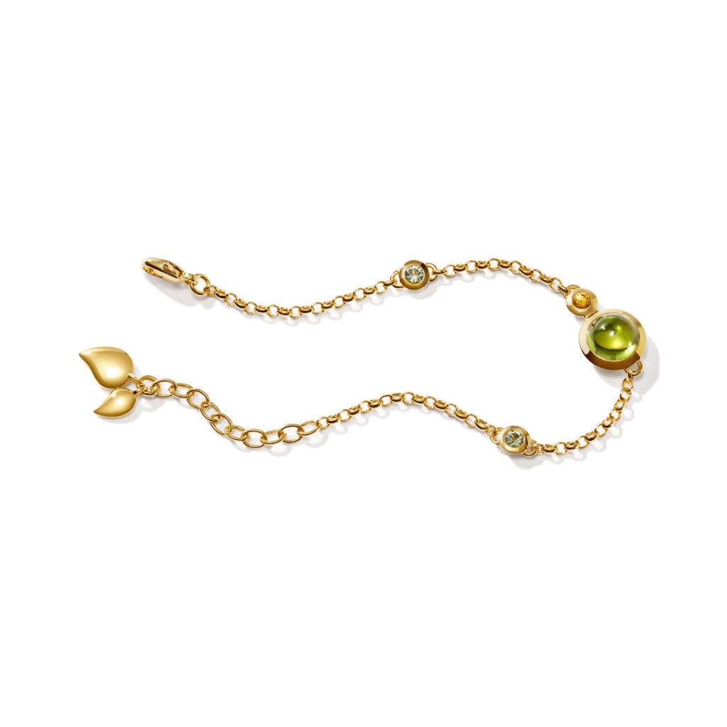 Tamara Comolli BOUTON Mini Chain Armband 'Rainforest' Small/Medium (B-BOU-c-RF-sm-yg) aus Gelbgold mit Diamant, Peridot und Saphir