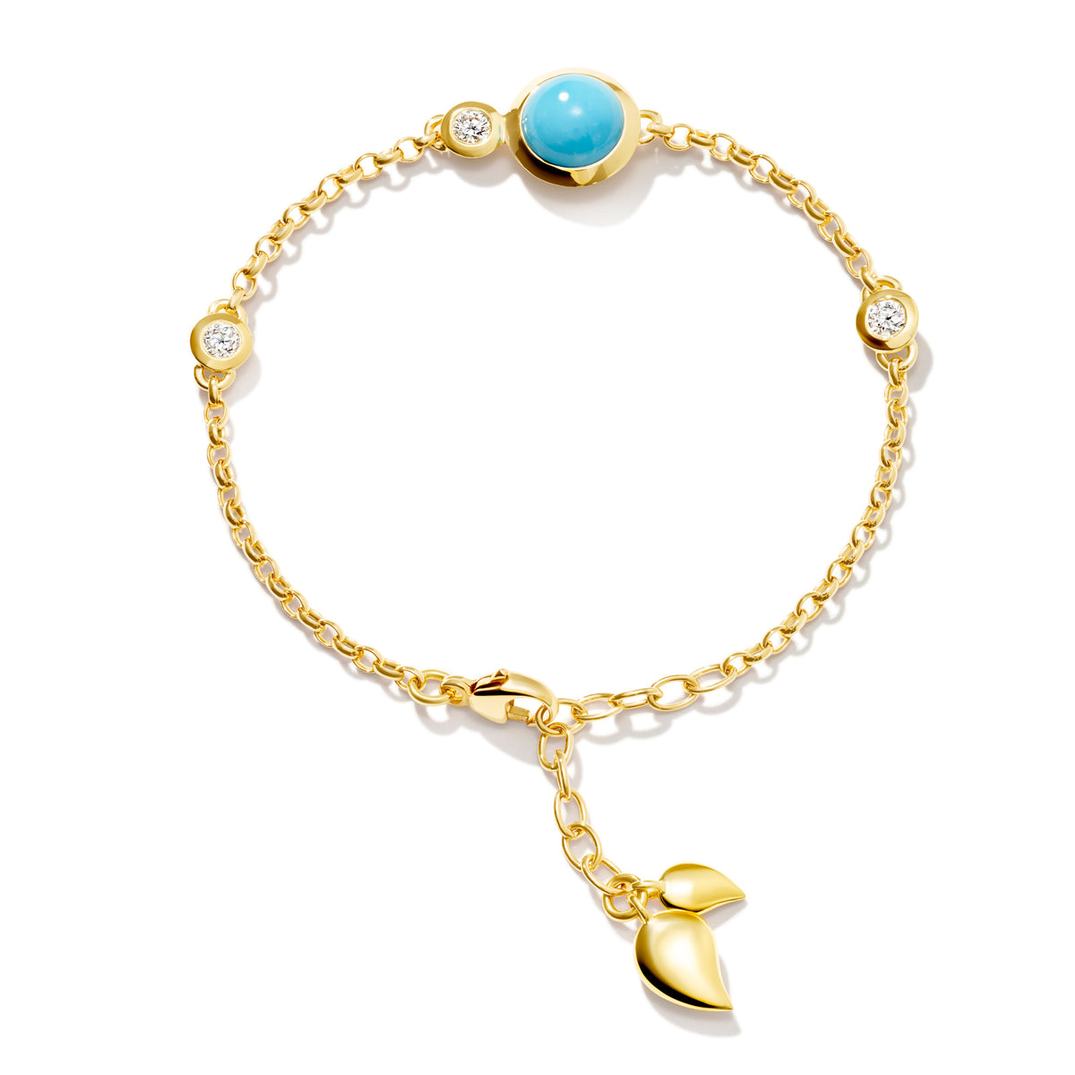 Tamara Comolli BOUTON Mini Chain Armband 'Türkis' Medium/Large (B-BOU-c-Tur-ml-yg) aus Gelbgold mit Diamant und Türkis