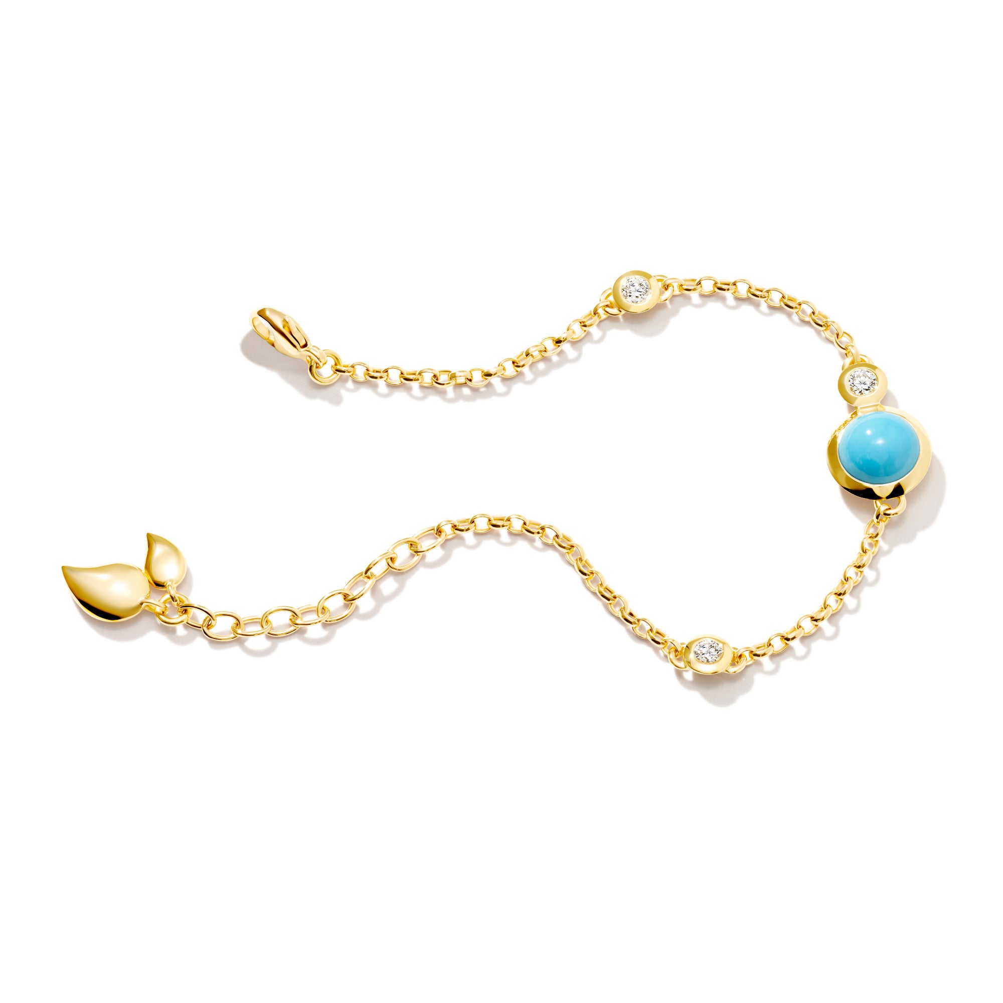 Tamara Comolli BOUTON Mini Chain Armband 'Türkis' Medium/Large (B-BOU-c-Tur-ml-yg) aus Gelbgold mit Diamant und Türkis