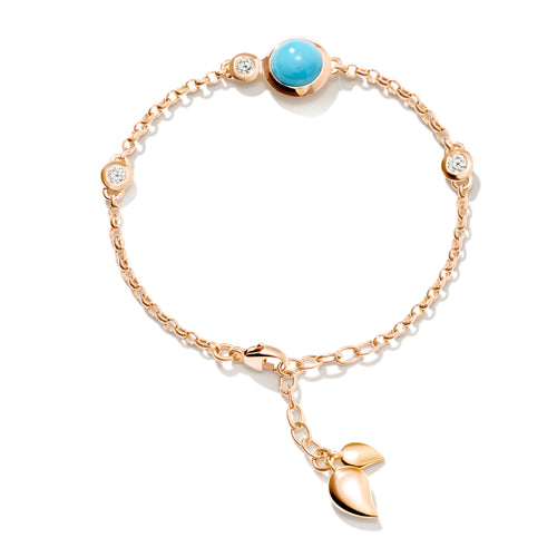 Tamara Comolli BOUTON Mini Chain Armband 'Türkis' Small/Medium (B-BOU-c-Tur-sm-rg) aus Roségold mit Diamant und Türkis