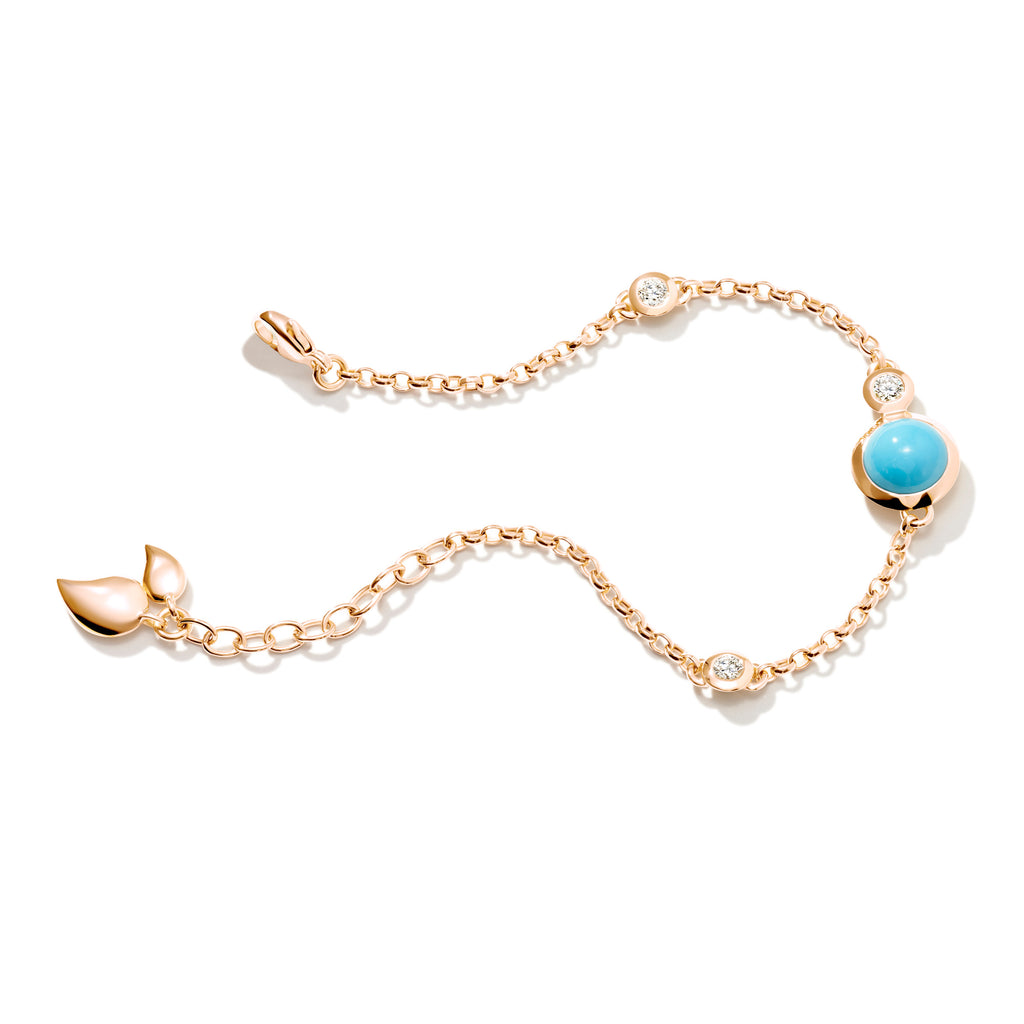 Tamara Comolli BOUTON Mini Chain Armband 'Türkis' Small/Medium (B-BOU-c-Tur-sm-rg) aus Roségold mit Diamant und Türkis