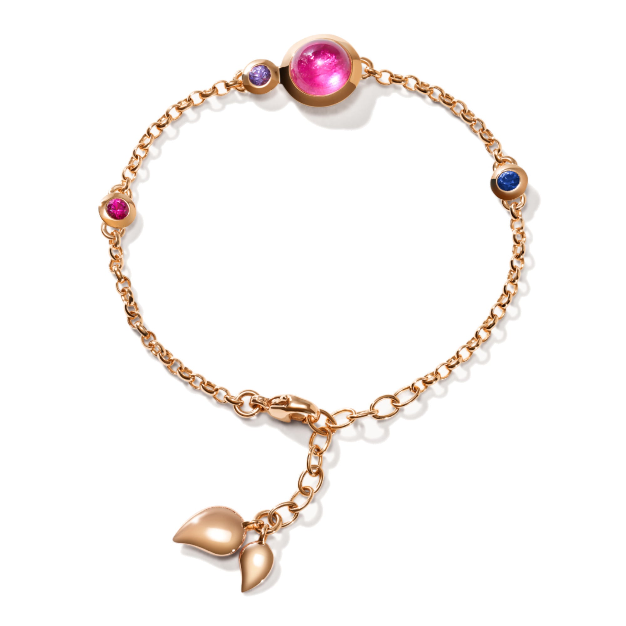 Tamara Comolli BOUTON Mini Chain Armband 'Wildberry' Small/Medium (B-BOU-c-WB-sm-rg) aus Roségold mit Diamant, Saphir und Turmalin