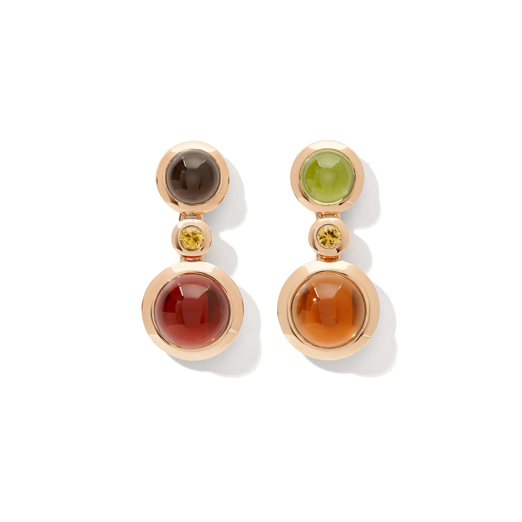 Tamara Comolli BOUTON Ohrhänger 2 Cabochons 'Indian Summer' (E-BOU-2-IS-Sa-rg) aus Roségold mit Diamant, Citrin, Peridot, Rauchquarz und Saphir