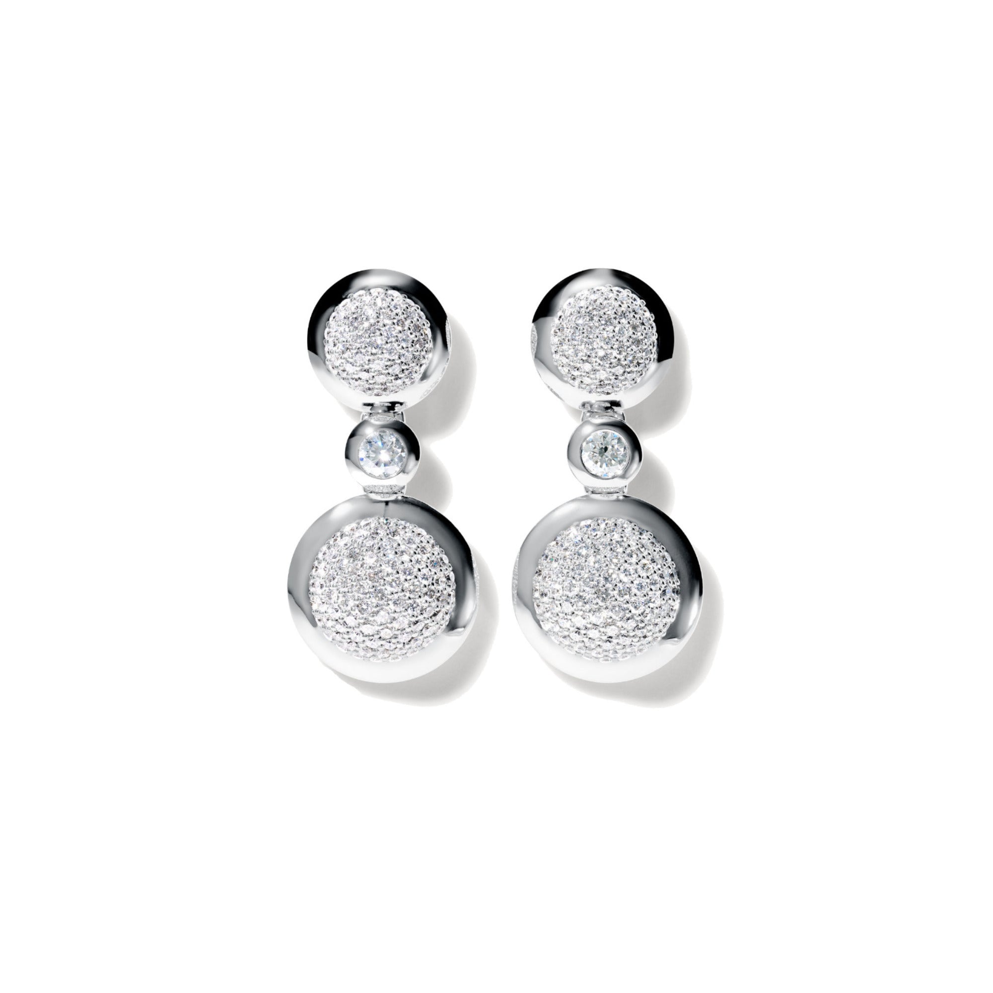 Tamara Comolli BOUTON Ohrhänger 2 Cabochons mit Diamant-Pavé (E-BOU-2-p-Cl-wg) aus Weißgold mit Diamant