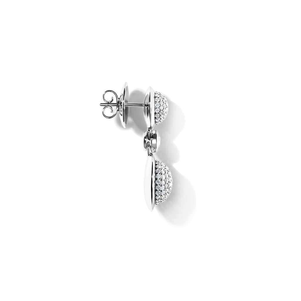 Tamara Comolli BOUTON Ohrhänger 2 Cabochons mit Diamant-Pavé (E-BOU-2-p-Cl-wg) aus Weißgold mit Diamant