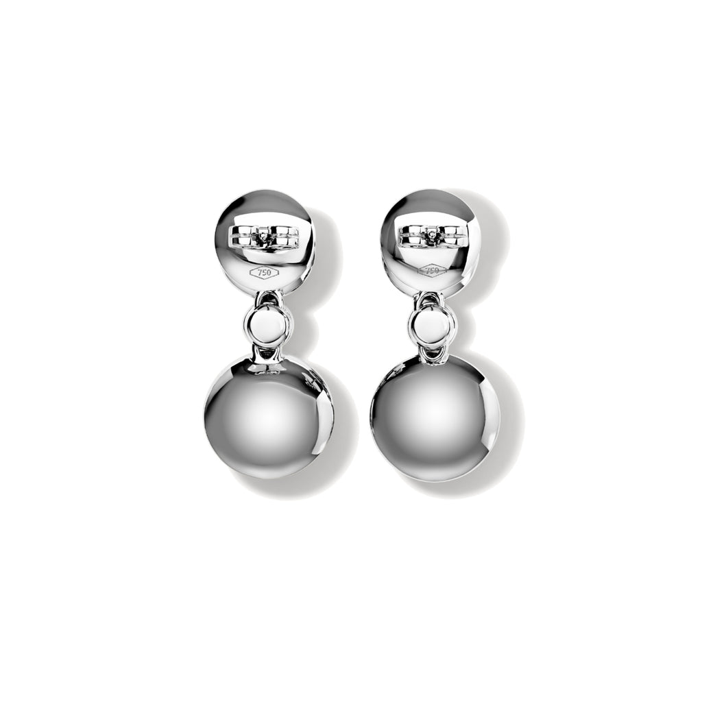 Tamara Comolli BOUTON Ohrhänger 2 Cabochons mit Diamant-Pavé (E-BOU-2-p-Cl-wg) aus Weißgold mit Diamant