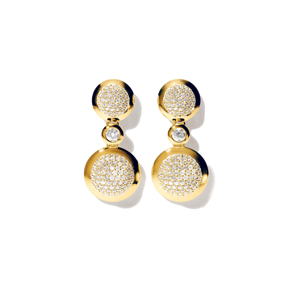 Tamara Comolli BOUTON Ohrhänger 2 Cabochons mit Diamant-Pavé (E-BOU-2-p-Cl-yg) aus Gelbgold mit Diamant