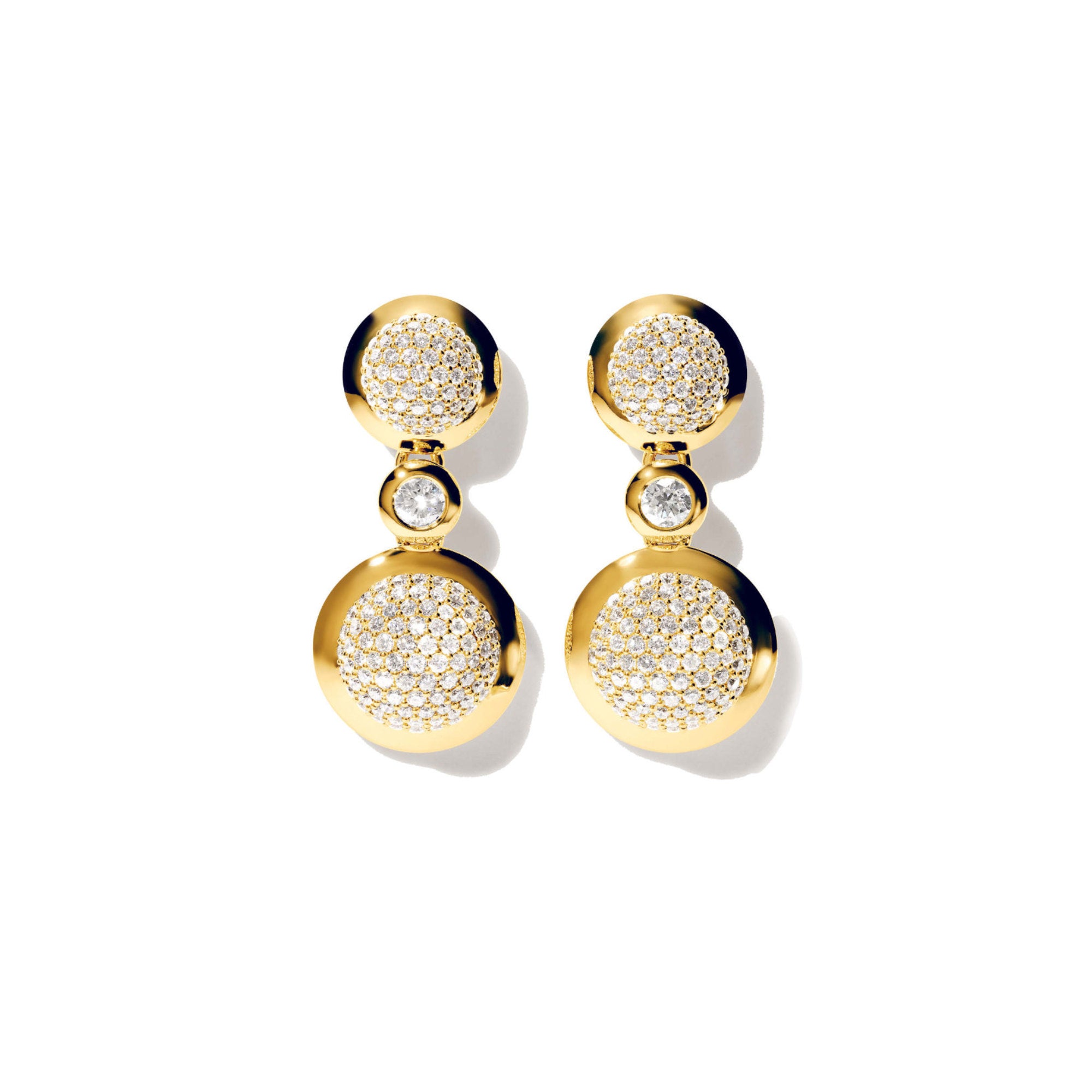 Tamara Comolli BOUTON Ohrhänger 2 Cabochons mit Diamant-Pavé (E-BOU-2-p-Cl-yg) aus Gelbgold mit Diamant