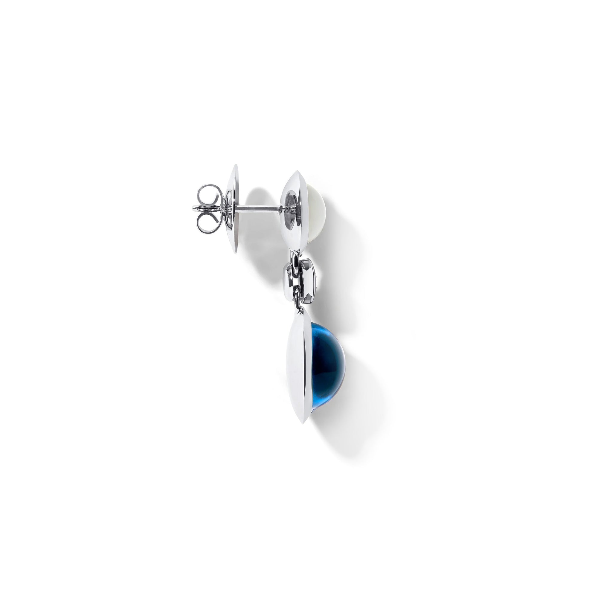 Tamara Comolli BOUTON Ohrhänger 2 Cabochons 'Ocean' (E-BOU-2-Oce-Cl-wg) aus Weißgold mit Diamant, Mondstein und Topas