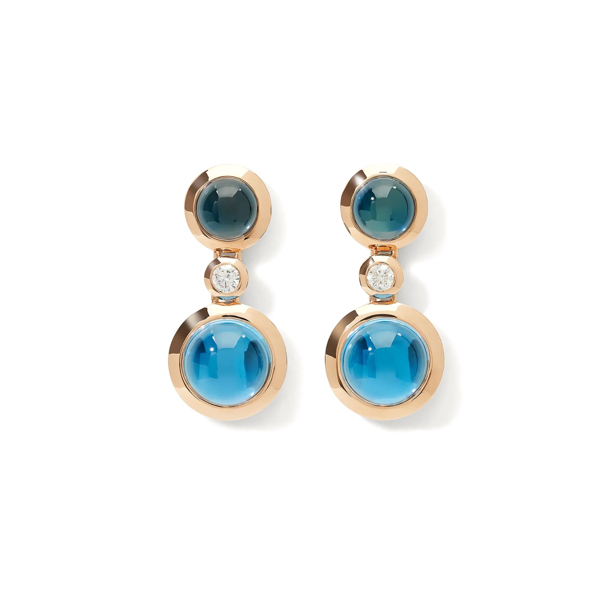 Tamara Comolli BOUTON Ohrhänger 2 Cabochons 'Sky' (E-BOU-2-Sky-Cl-rg) aus Roségold mit Diamant, London Topas und Topas