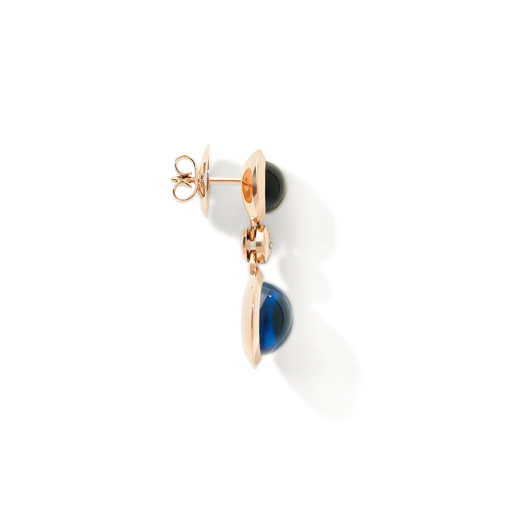 Tamara Comolli BOUTON Ohrhänger 2 Cabochons 'Sky' (E-BOU-2-Sky-Cl-rg) aus Roségold mit Diamant, London Topas und Topas