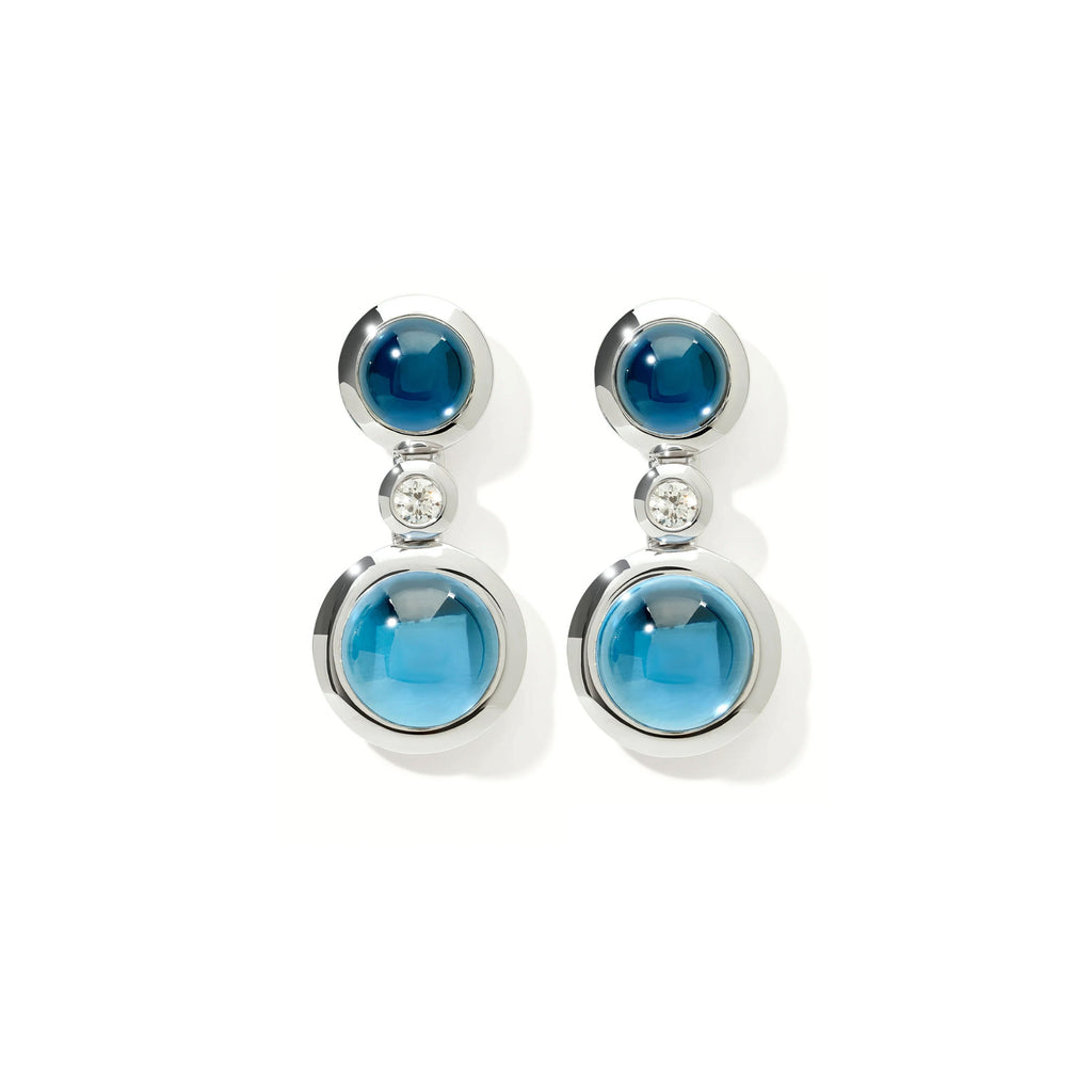 Tamara Comolli BOUTON Ohrhänger 2 Cabochons 'Sky' (E-BOU-2-Sky-Cl-wg) aus Weißgold mit Diamant, London Topas und Topas