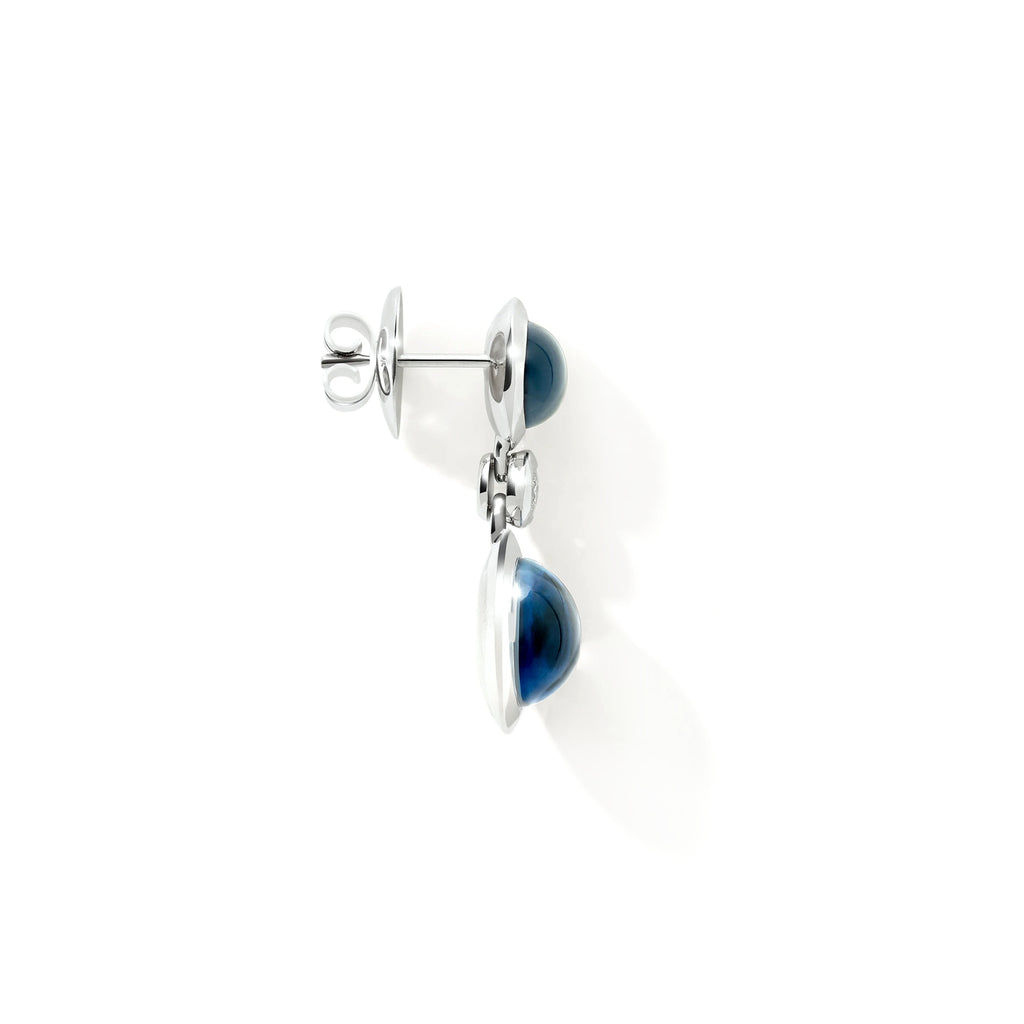 Tamara Comolli BOUTON Ohrhänger 2 Cabochons 'Sky' (E-BOU-2-Sky-Cl-wg) aus Weißgold mit Diamant, London Topas und Topas